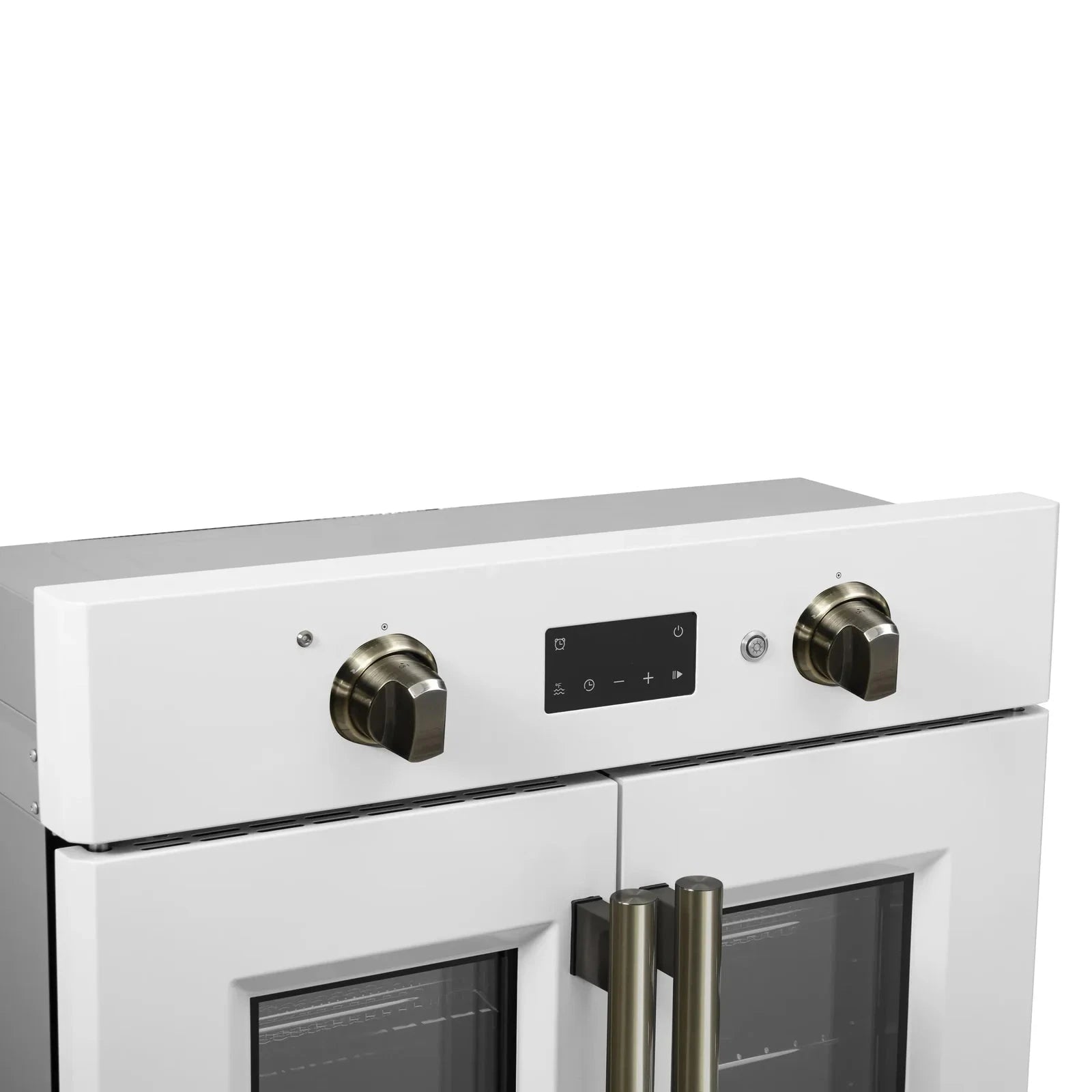 Forno Asti 30-Inch French Door Electric Wall Oven - White with Antique Brass Trim, Built-in Convection Oven, Self-Cleaning, FBOEL1333 30WHT - Perfect for Modern Kitchens & Home Baking