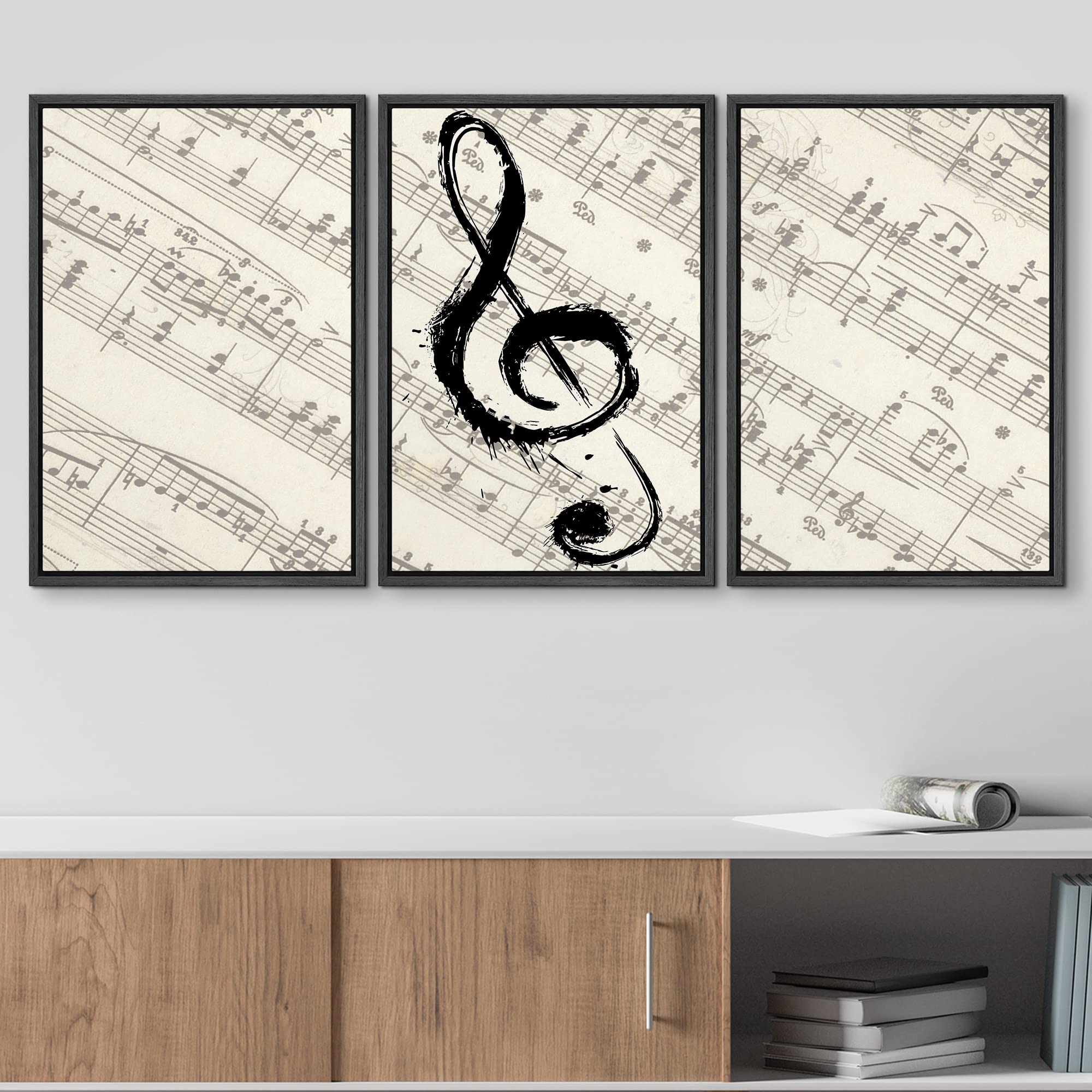 Wall26 - Framed Canvas Art Print - Music Note on Score Paper - 24