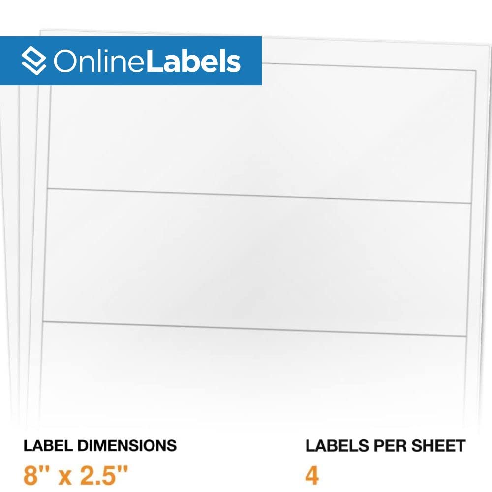 8 x 2.5 Inch Waterproof Water Bottle Labels for Inkjet Printers - 400 Labels (100 Sheets) by OnlineLabels - Perfect for School, Gym & Office Organization