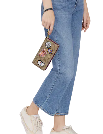 Coach Disney X Coach Signature Canvas Long Zip Around Wallet with Patches - Perfect for Disney Fans, Everyday Use & Gift Giving