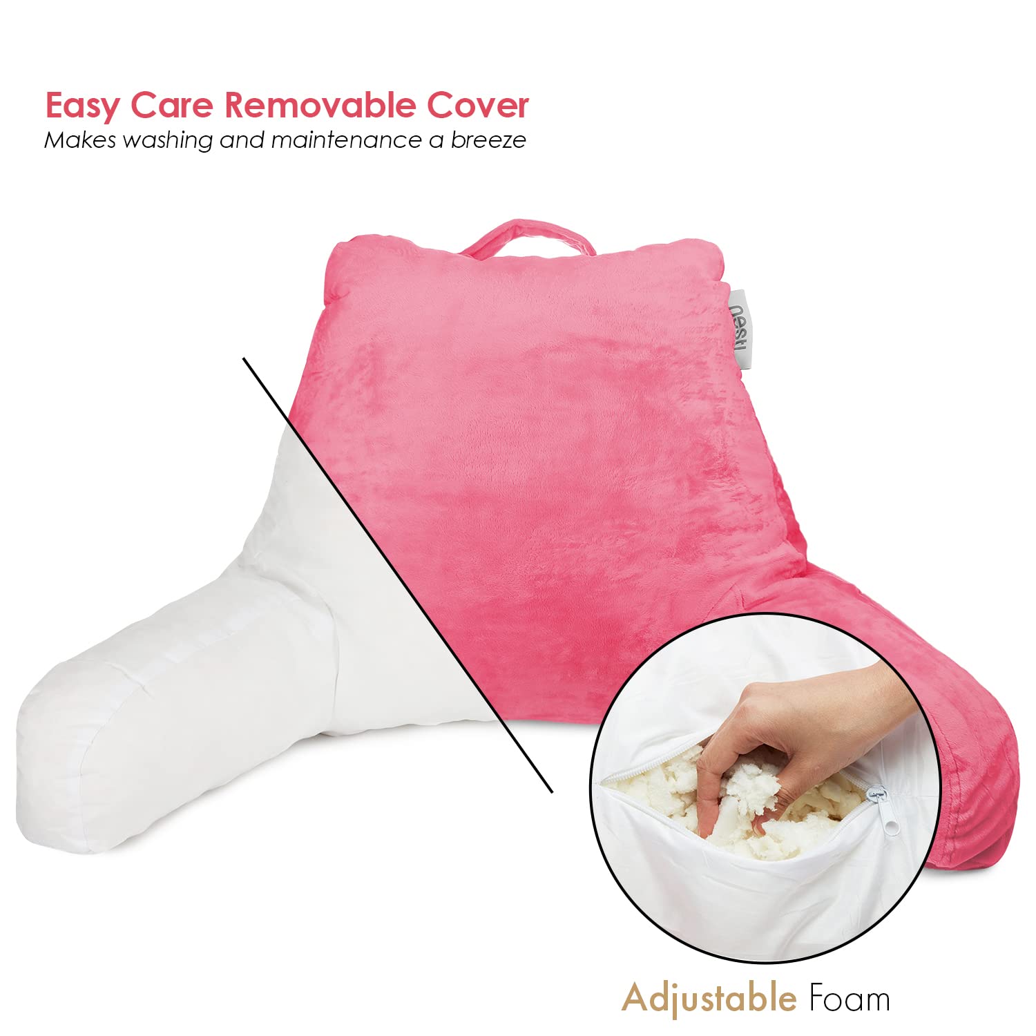 Nestle Kids Reading Pillow - Memory Foam Back Support Cushion for Sitting in Bed, Chair & Floor - Light Pink Bed Rest Pillow with Pockets | Perfect for Reading, Watching TV & Relaxing in Bedroom or Nursery