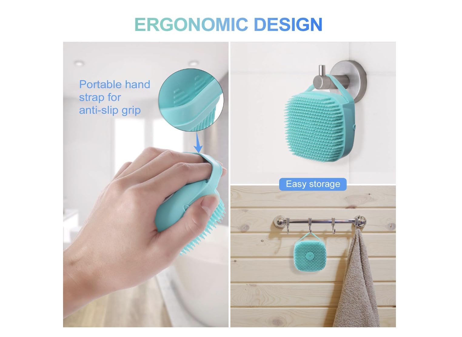 SBTs® 2-Pack Silicone Bath Brush Set with Shampoo Dispenser & Back Scrubber - Soft Body Cleaning Brush for Men, Women & Kids (Multi-Color) | Gentle Exfoliation & Massage for Shower, Bath & Spa Days