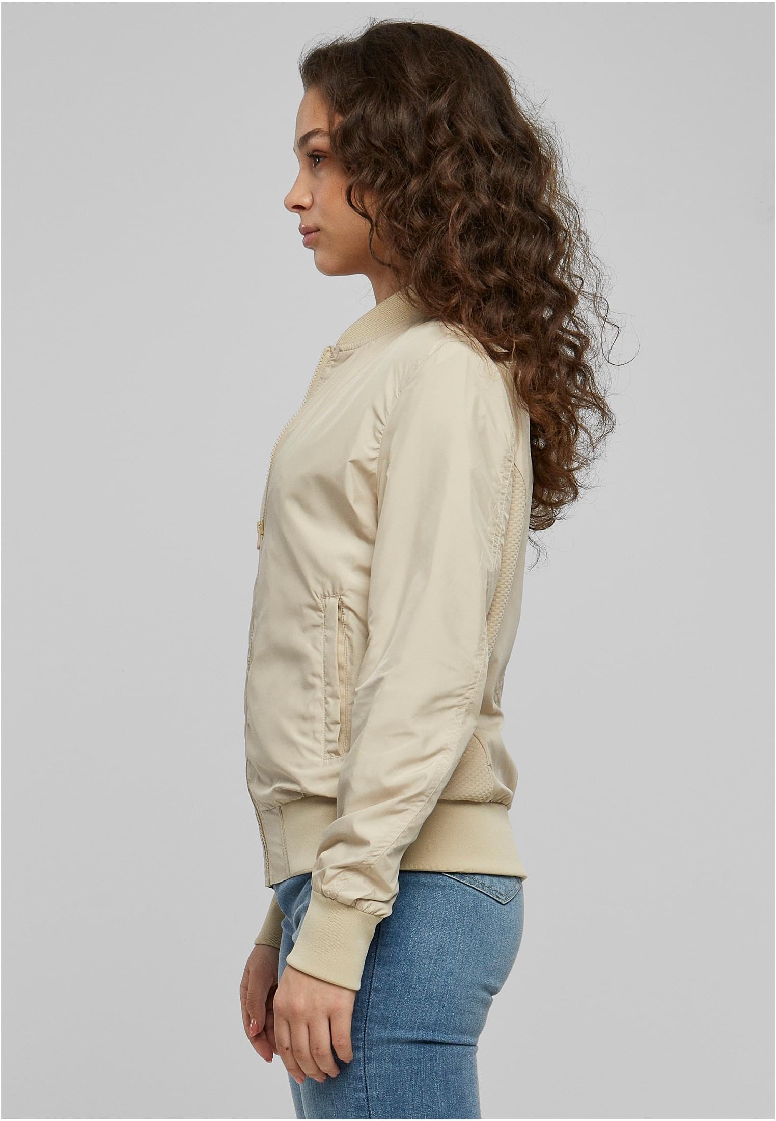 Women's Lightweight Bomber Jacket in Sand Beige - Stylish Casual Outerwear for Spring & Fall | Perfect for Everyday Wear, Travel & Outdoor Activities