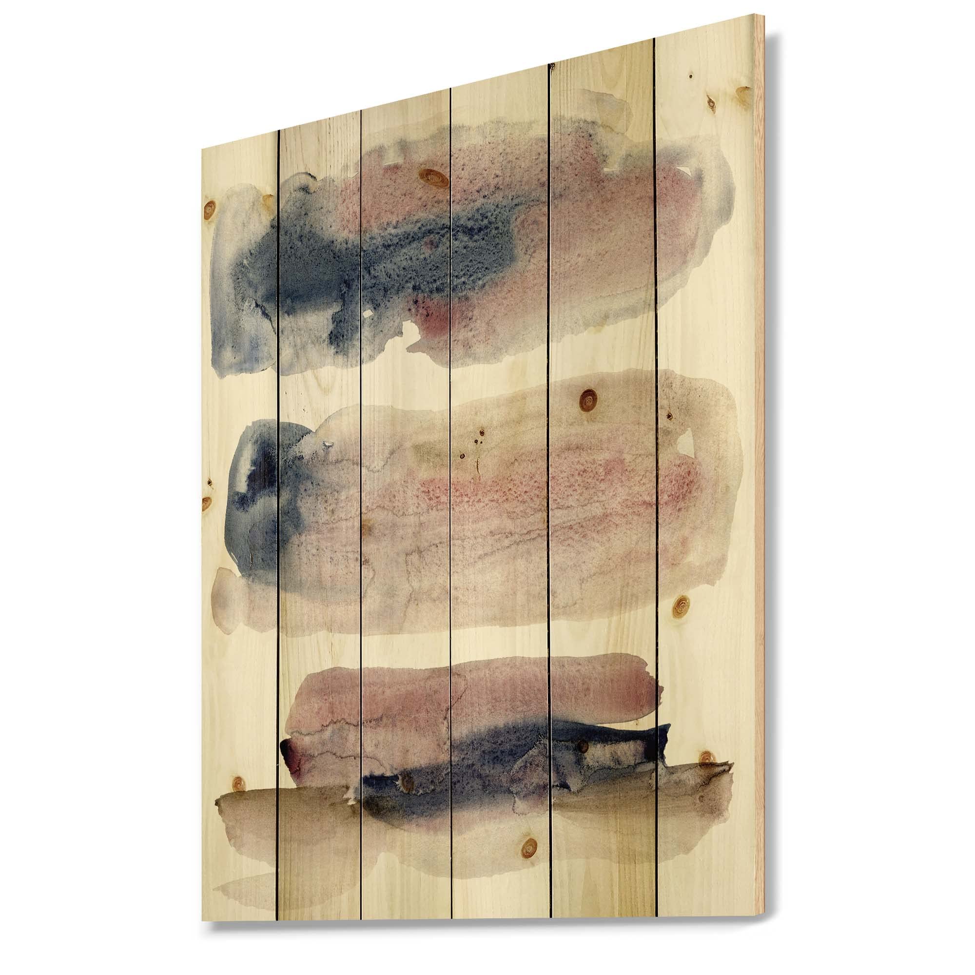 Modern Abstract Wood Wall Art - Beige, Pink & Blue Clouds Design on Natural Pine Wood, Large Contemporary Wood Wall Panels for Living Room, Bedroom & Office Decor