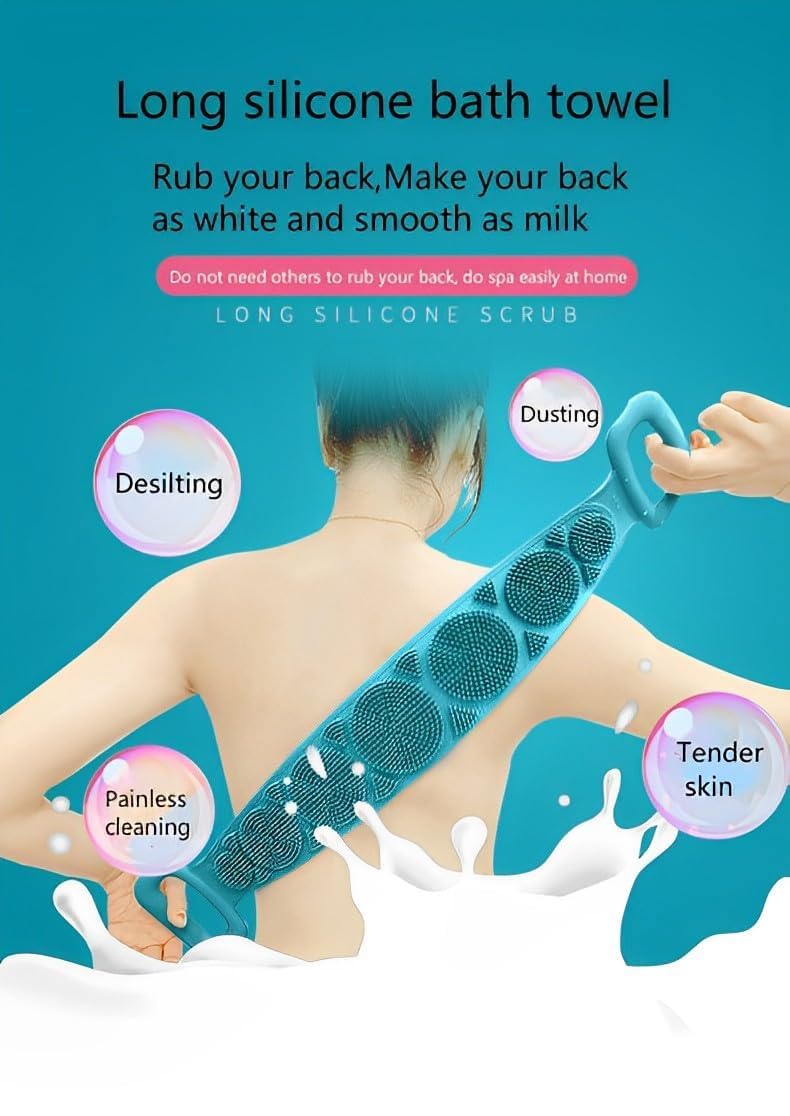 BLAXSTOC S-2 Silicone Body Brush with Shampoo Dispenser & Back Scrubber - Exfoliating Bath Brush for Men, Women & Kids - Soft Brightening Skin Care & Gentle Cleansing Shower Brush (Great for Sensitive Skin & Spa Days)