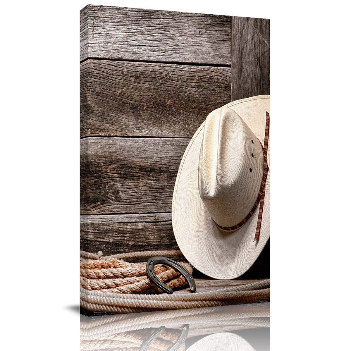 Western Cowboy Boots & Hat Wall Art - Modern Framed Painting Prints for Living Room, Bedroom & Bathroom Decor - Ready to Hang 20x28 Inch - Perfect for Ranch, Country Style or Western Themed Home Decor