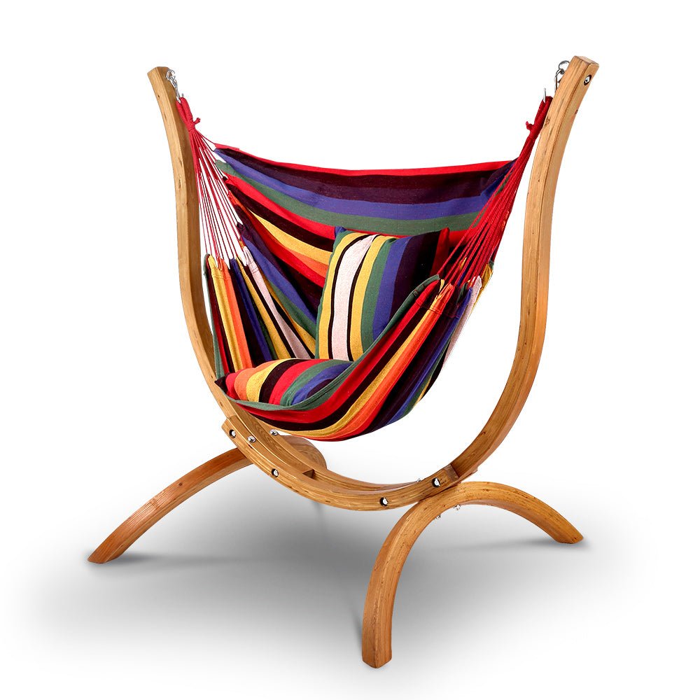 Comfortable Hammock Chair with Wooden Stand - Durable Timber Outdoor Hanging Swing for Patio, Garden, Camping & Relaxation