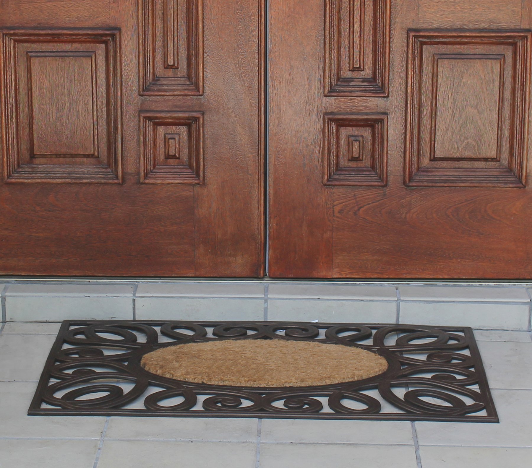 Premium A1HC Rubber & Coir Elegant Circles Princess Large Doormat 23.5x38 Inches - Non-Slip Entryway Rug for Front Door, Porch, and Home Decor