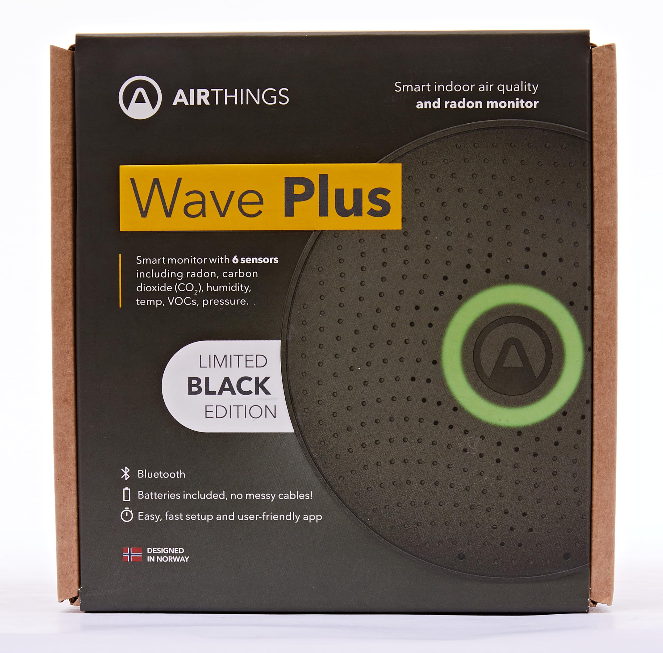 Airthings 2911 Wave Plus Black LTD Edition - Smart Radon & Air Quality Monitor for Home & Office | CO2, VOC, Humidity, Temperature & Pressure Detection | Ideal for Basements, Bedrooms & Work Spaces