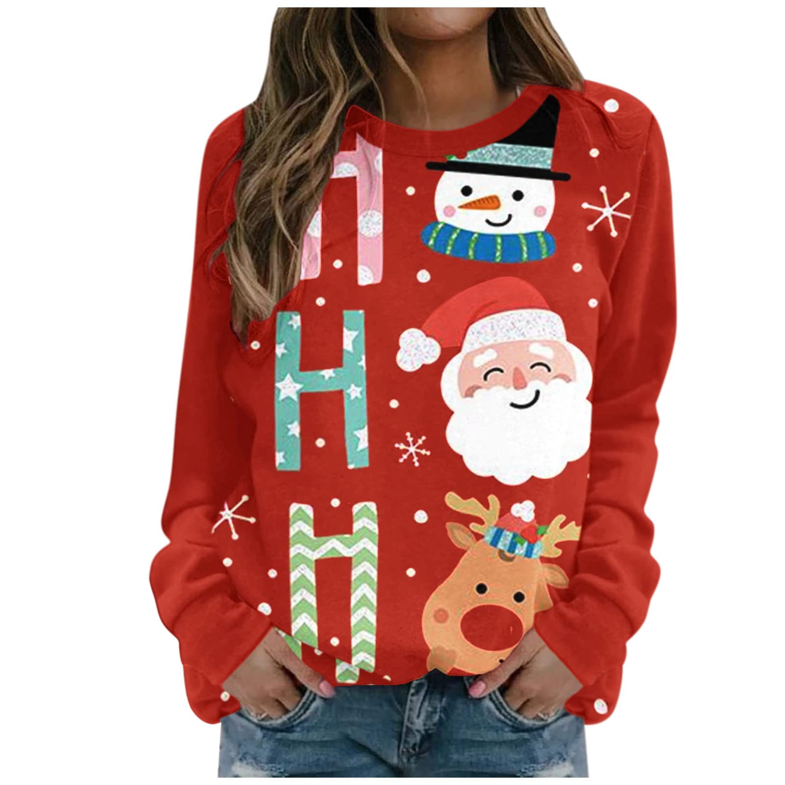 Women's Christmas Cute Cartoon Print Hooded Sweatshirt - Long Sleeve Casual Pullover Blouse for Holiday Parties & Winter Outfits