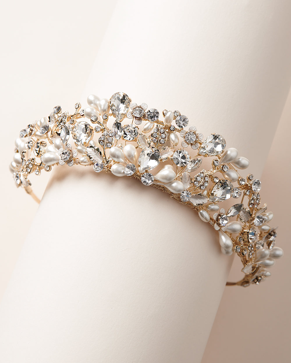Audra Pearl & Crystal Tiara – Elegant Bridal Headpiece for Weddings, Prom, and Special Occasions