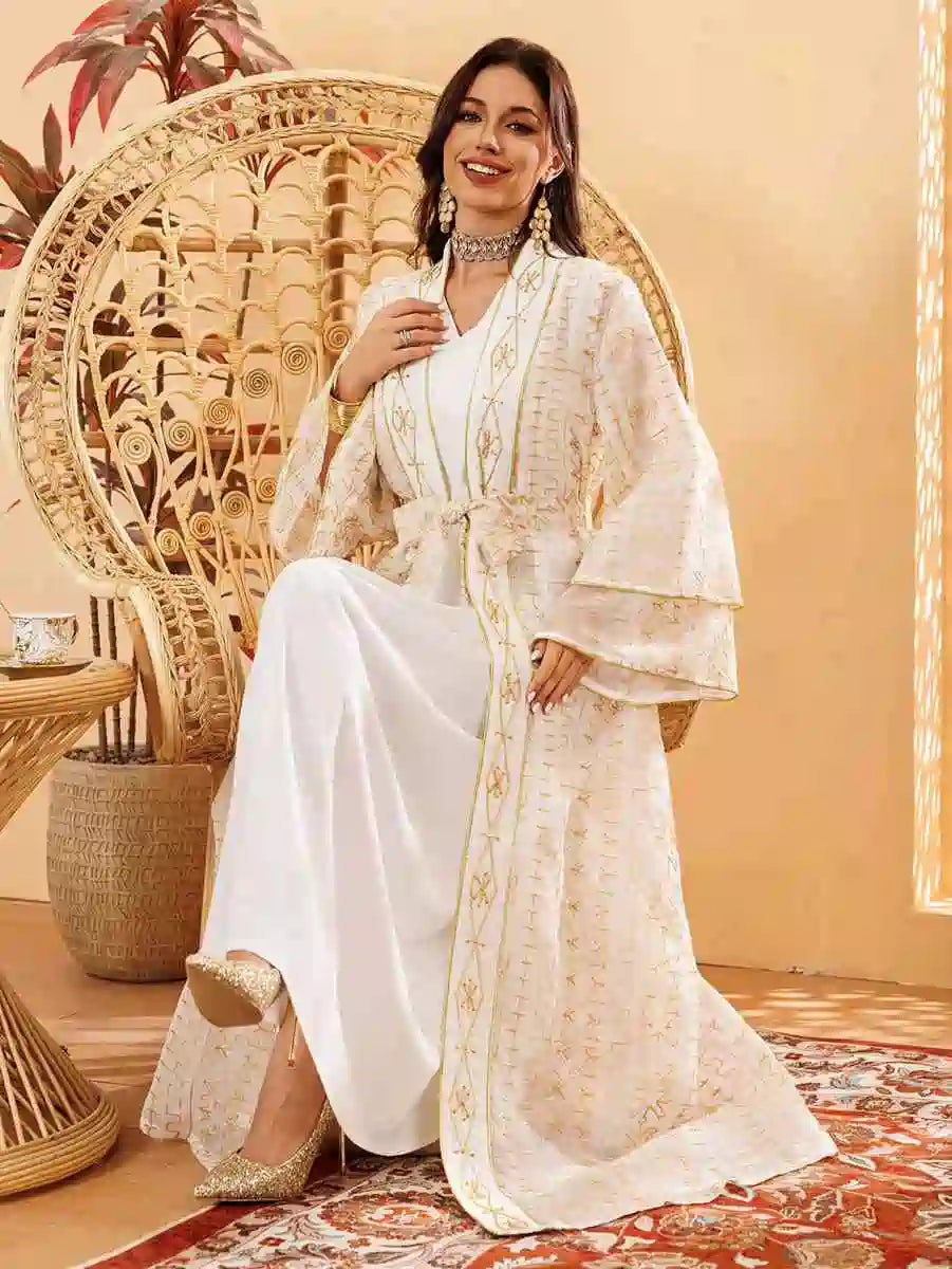 2-Piece Set Eid Doris Caftan Kaftan Dress with Inner Sleeveless Dress #24445 - Elegant Muslim Women's Outfit for Eid, Ramadan, Wedding & Special Occasions