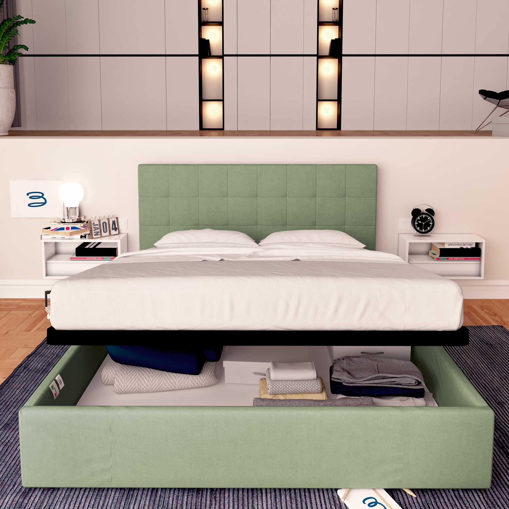 Baldiflex Dublin Fabric Double Bed Frame with Storage, Slatted Base for Single Mattresses, 160 x 200 cm, Elegant Mint Green Headboard - Perfect for Small Bedrooms & Guest Rooms