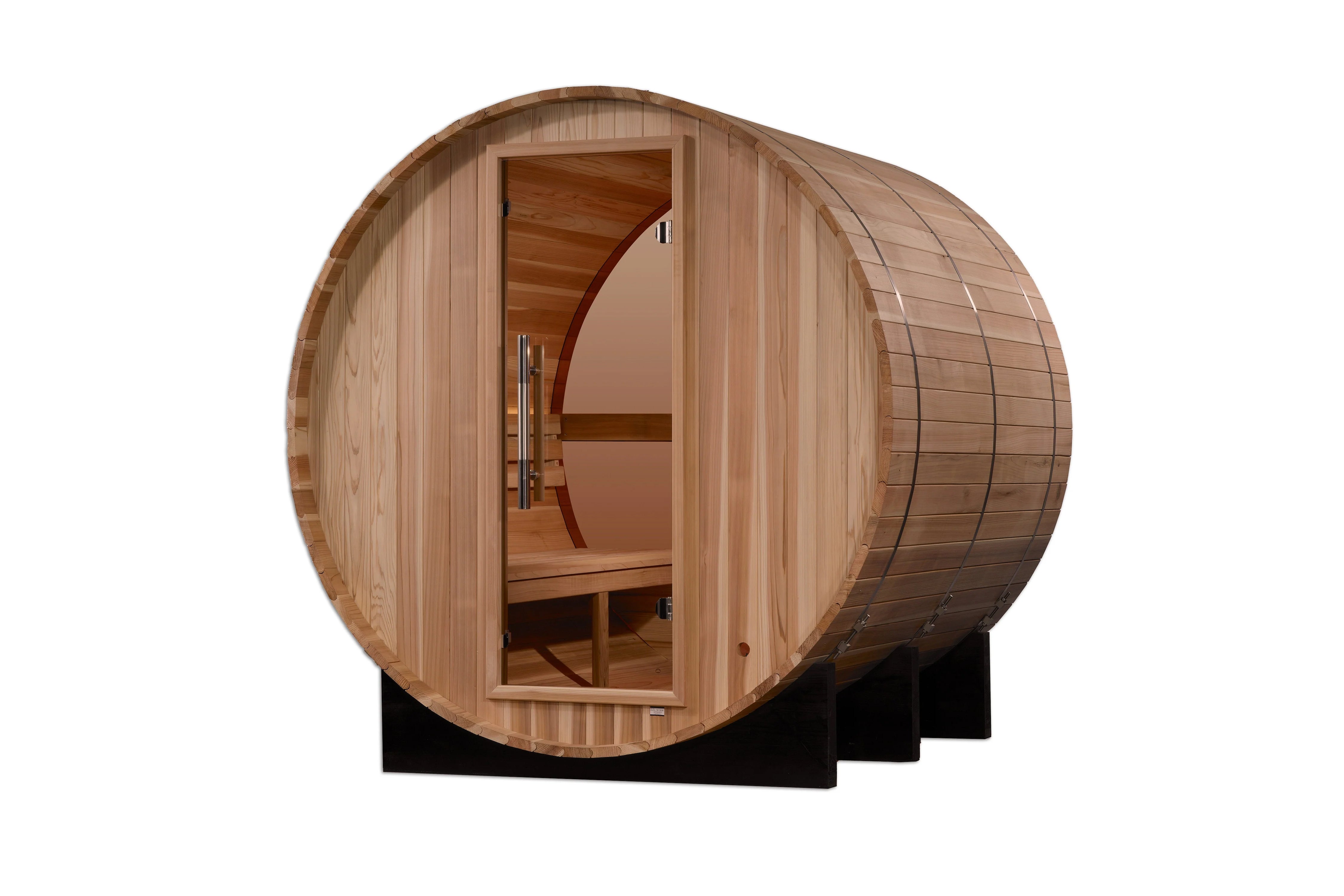 Golden Designs Zurich 4-Person Barrel Sauna with Bronze Privacy Glass - Traditional Wooden Home Sauna for Relaxation & Detox - Perfect for Backyard, Spa & Wellness Retreats