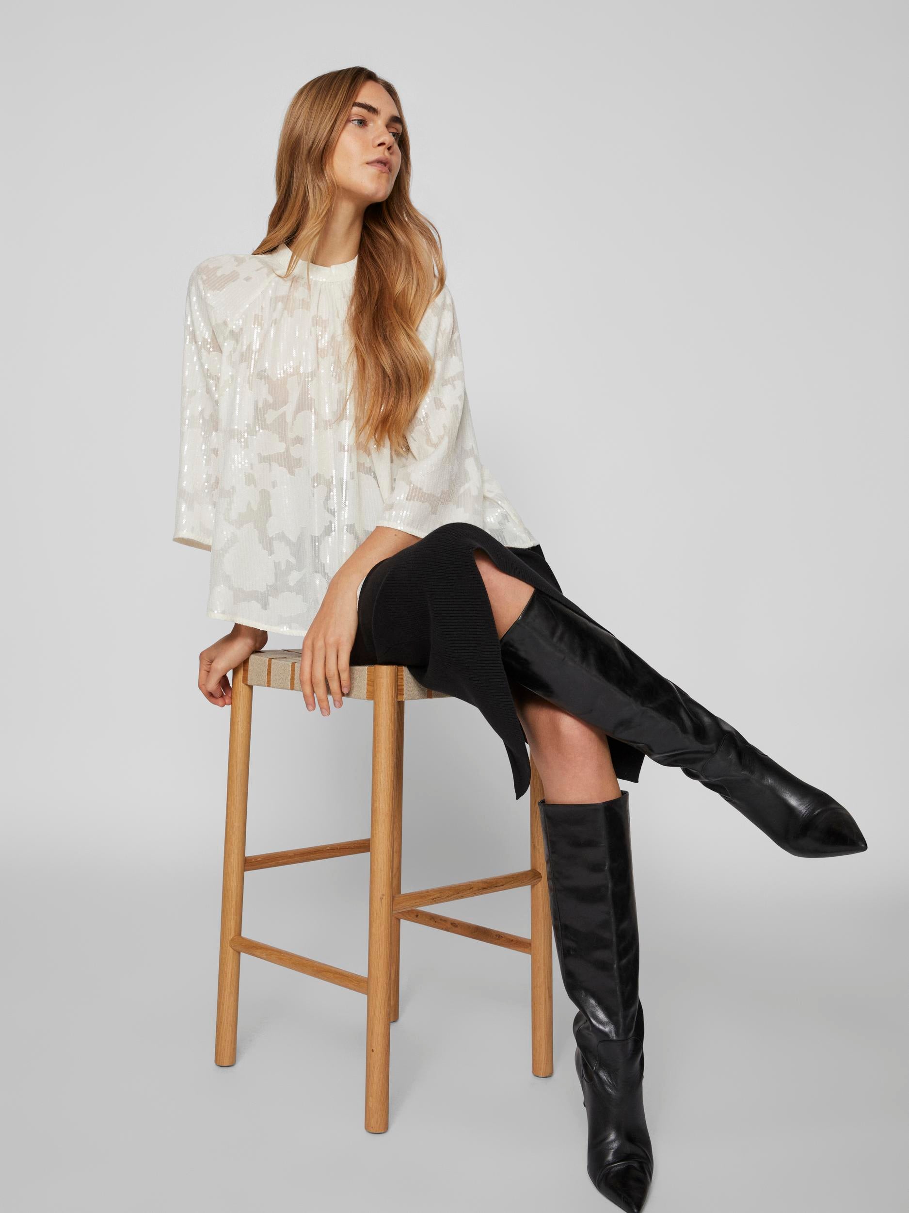 KIMA SEQUINS TOP (CLOUD DANCER) - Sparkling Sequin Blouse for Women, Party Wear, Night Out, Festival Fashion, Club Outfit, Elegant & Glamorous Shirt for Special Occasions