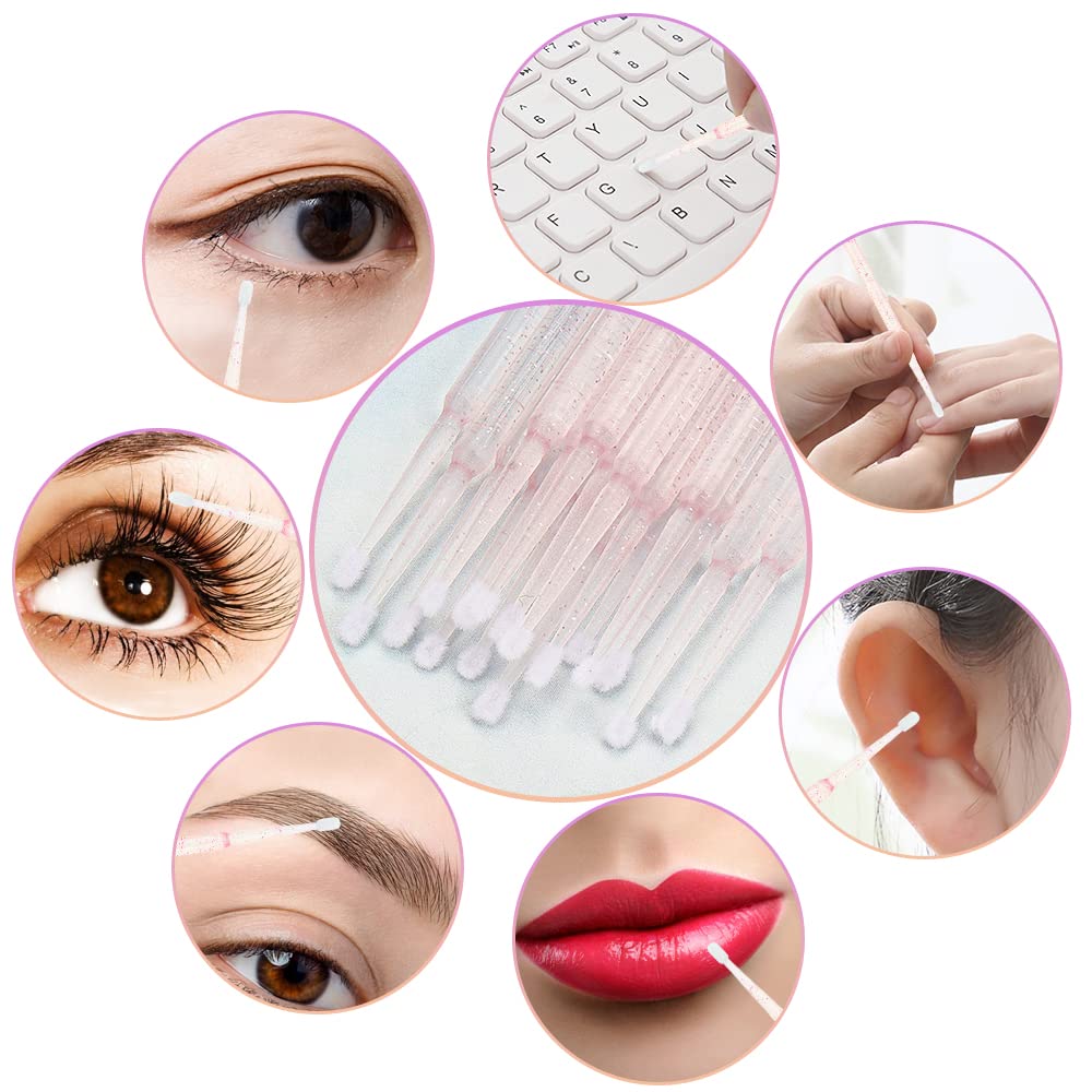 400 Pcs Disposable Glitter Crystal Micro Applicator Brushes - Eyelash Extension Microswab Mascara Wands for Lash Remover & Makeup Tools (Crystal Pink) | Perfect for Professional Salons, DIY Eyelash Extensions & At-Home Beauty Care