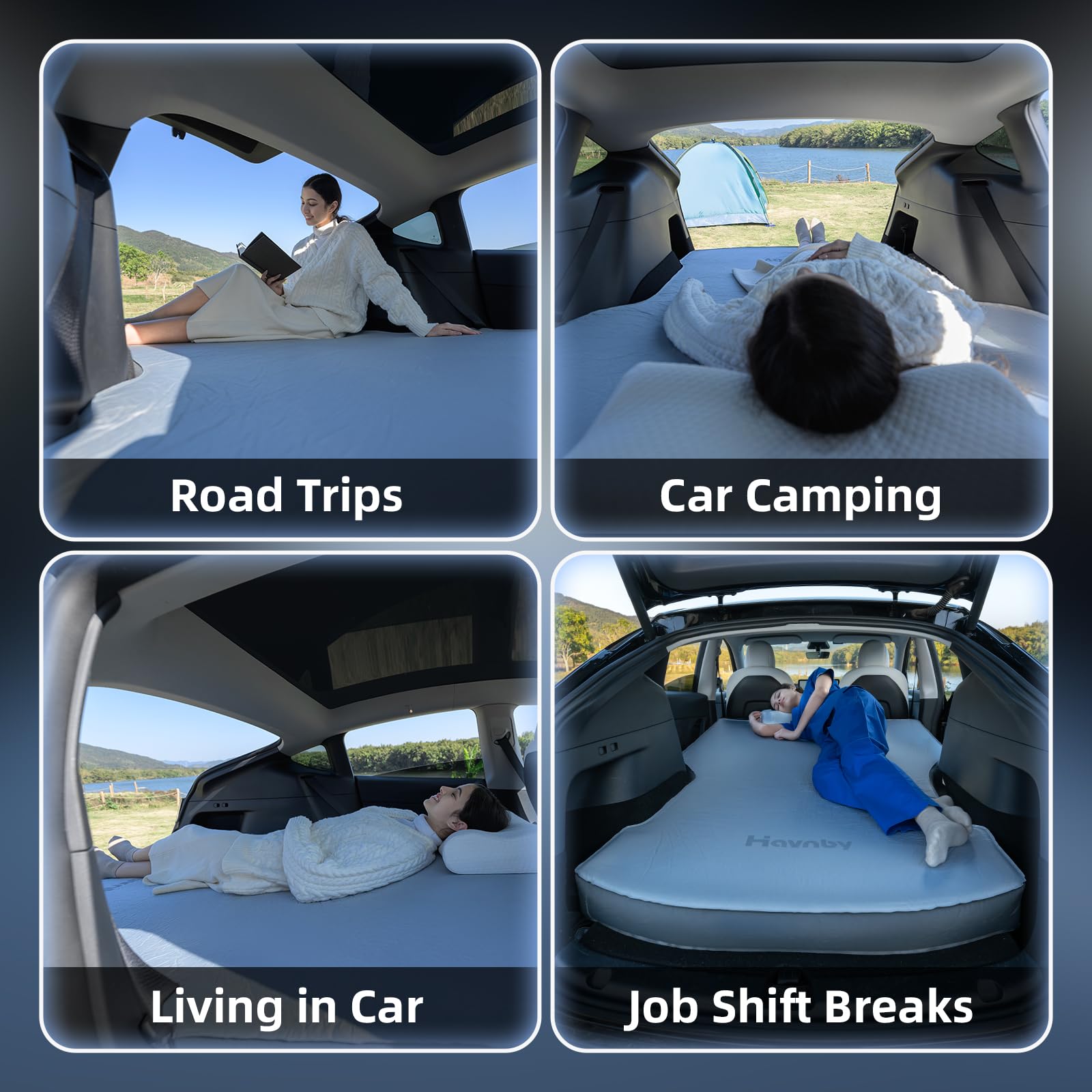 4.5 Inch Foam Mattress for Tesla Model S3XY - Full Size Bed with Vacuum Compression | Perfect for Road Trips, Camping, Job Shifts & Naps | Includes Cigarette Lighter Extension Cord & Eye Mask