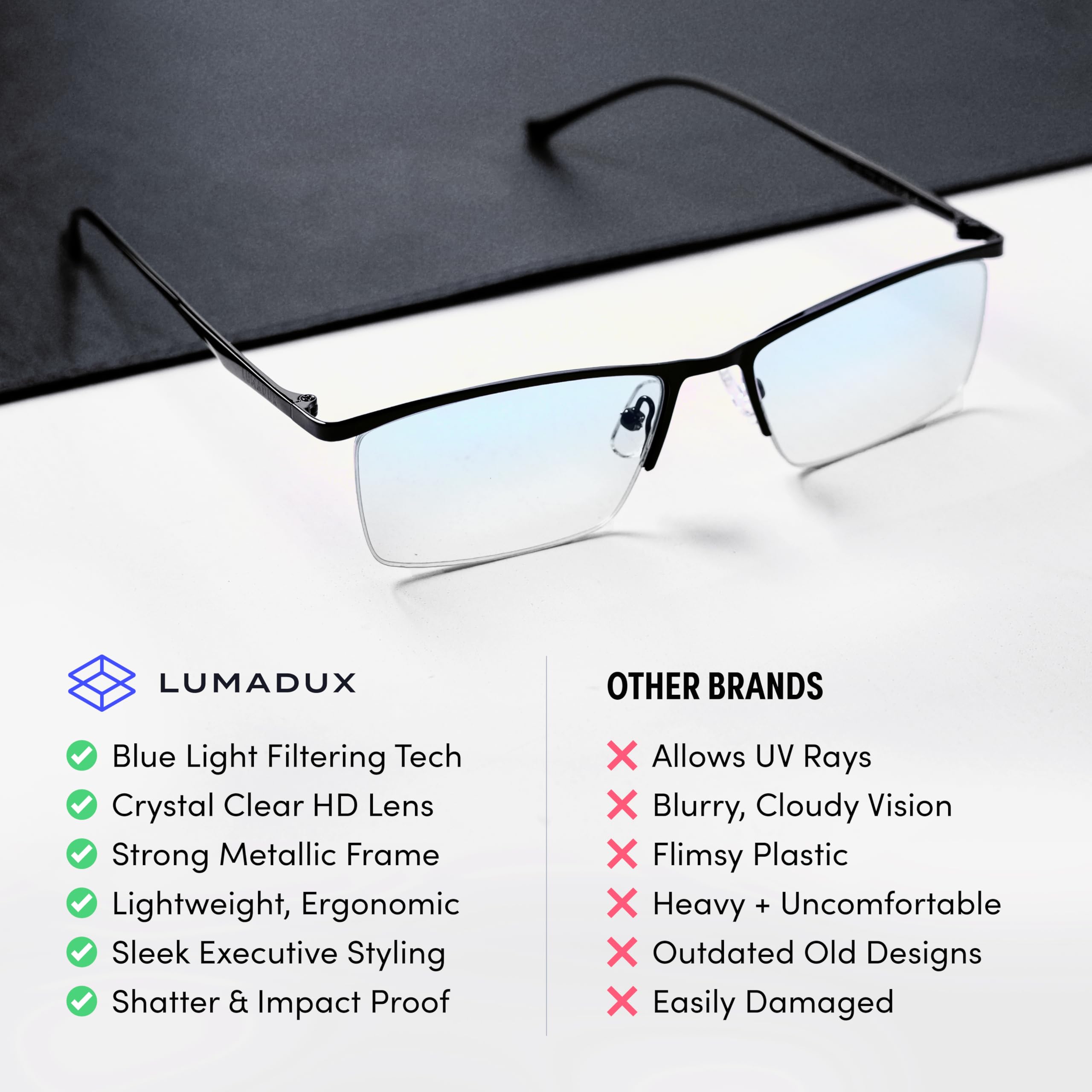 Blue Light Blocking Glasses for Men - Anti Eye Strain, Headache Relief & Clear Vision - Gaming & Reading Computer Glasses for Work, Study & Screen Time Protection