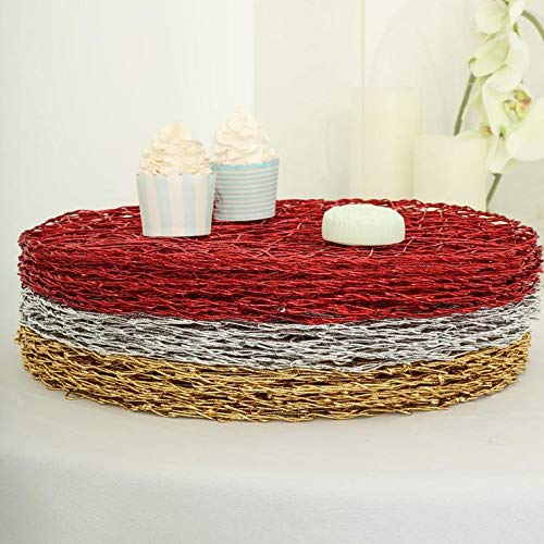 TigerChef 15 Inch Round Woven Metallic Foil Shining Placemats & Charger Plates - Set of 6, Elegant Red - Perfect for Holiday Dinners, Wedding Decor, and Upscale Dining Events
