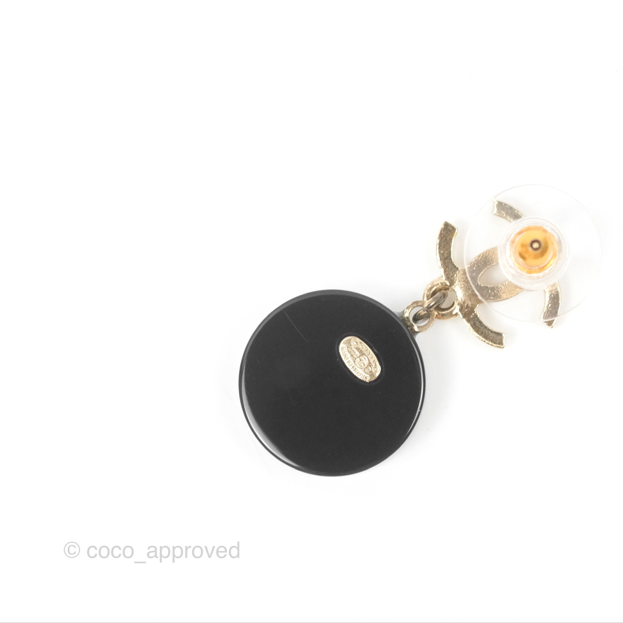 Chanel CC Resin Crystal Drop Earrings - Black & Gold Tone 20C Collection | Elegant Dangle Earrings for Women | Perfect for Parties, Weddings & Evening Events