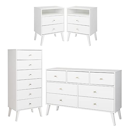 Home Square 4-Piece Bedroom Furniture Set with 2 Tall Nightstands, Tall Chest & 7-Drawer Dresser - Modern Bedroom Storage Solution for Master Bedroom, Guest Room or Apartment