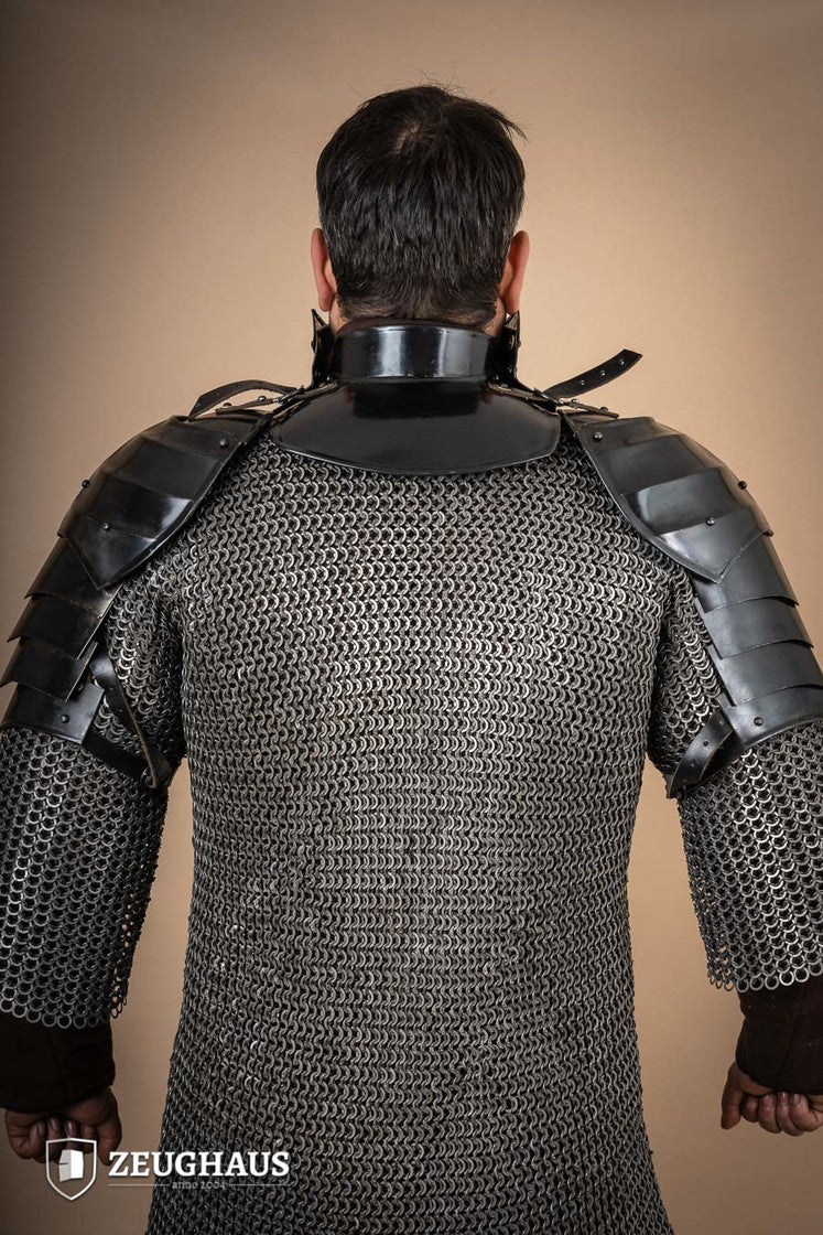 15th Century Medieval Pauldrons with Besagew - 1.6mm Burnished Steel Shoulder Armor for LARP, Cosplay & Historical Reenactment