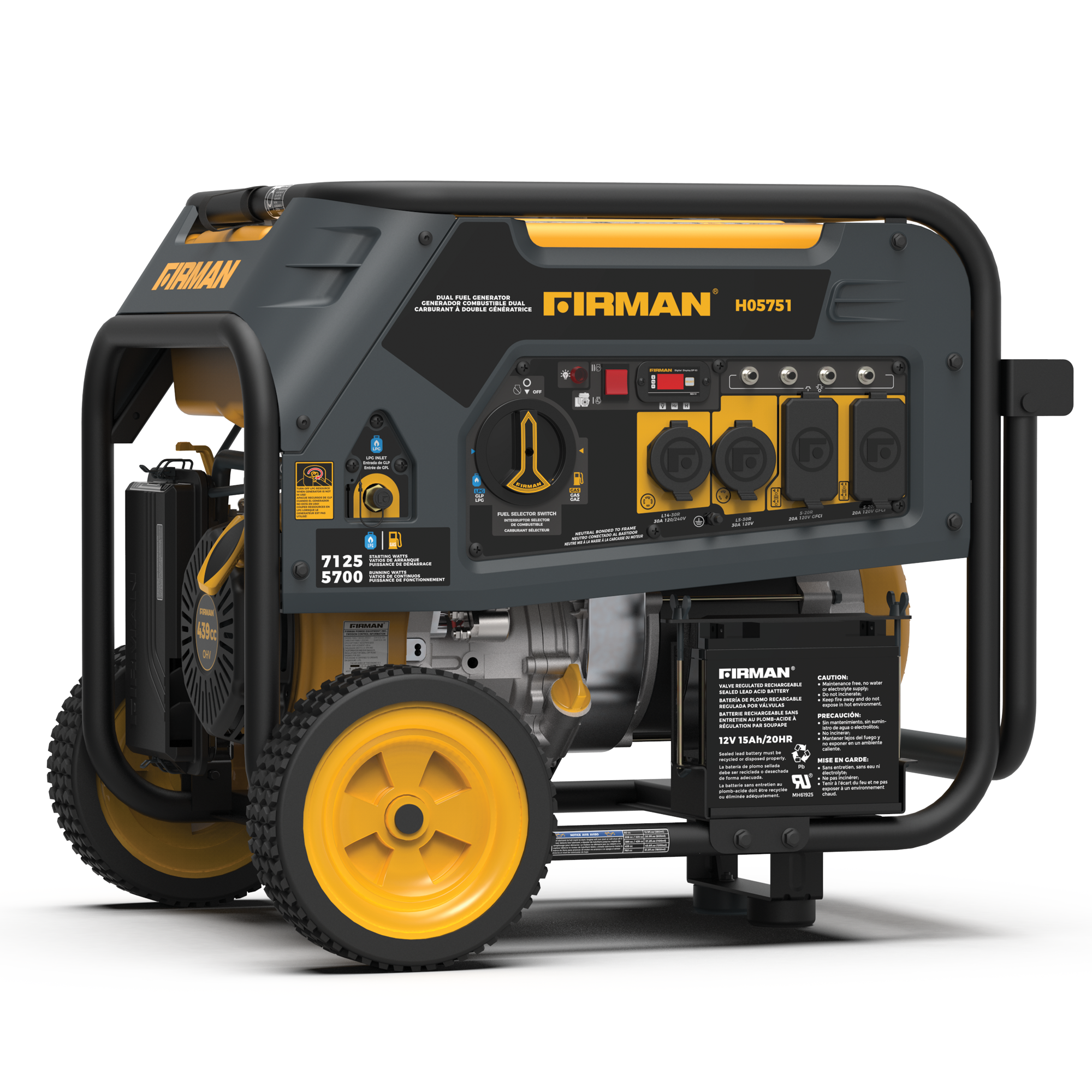 Dual Fuel Portable Generator 5700W with Electric Start - 120V/240V Output for Camping, Home Backup & Outdoor Power Needs