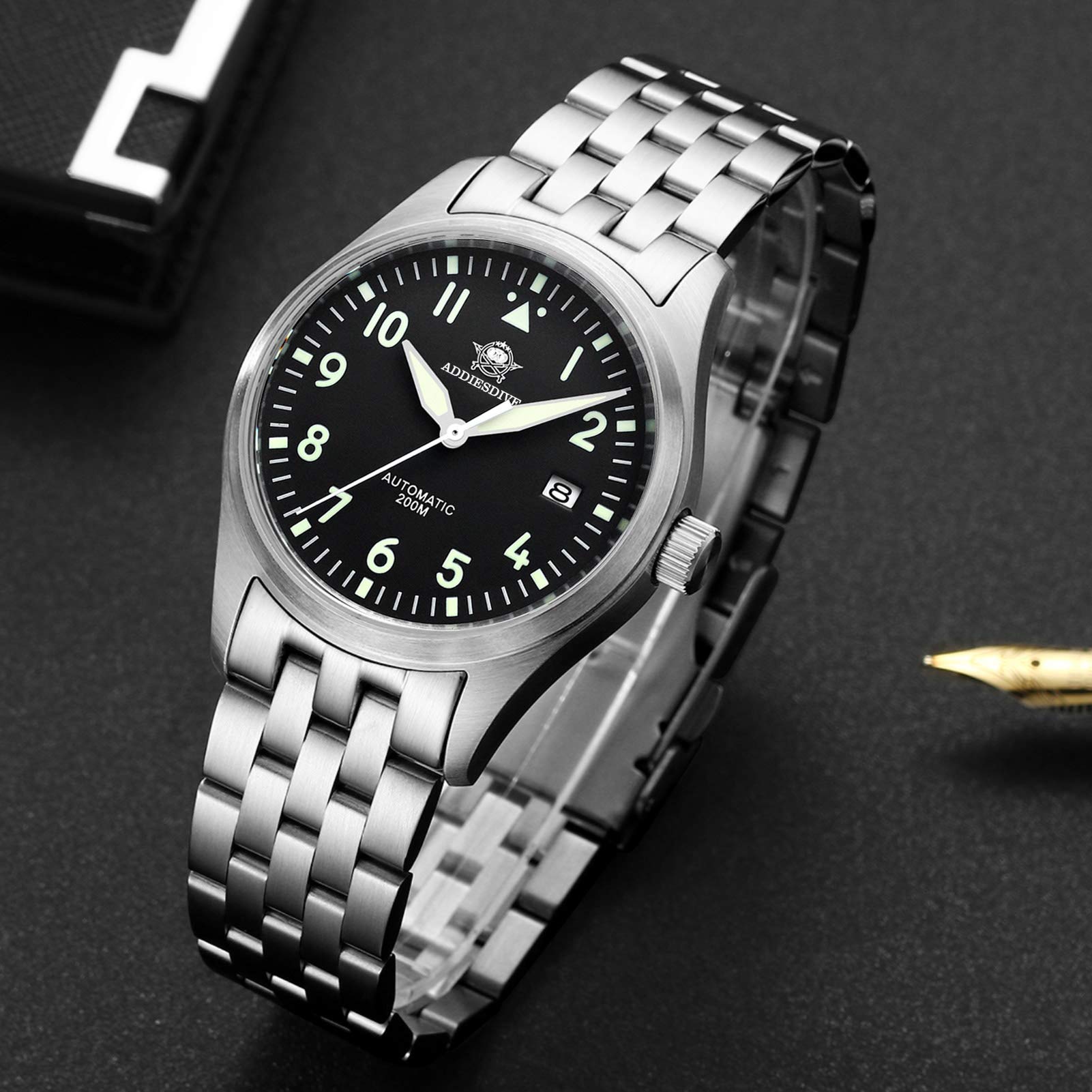 ADDIESDIVE Men's Automatic Diver Watch - Stainless Steel NH35A Movement, 200M Water Resistant, Luminescent Dial - Perfect for Scuba Diving, Swimming & Outdoor Adventures