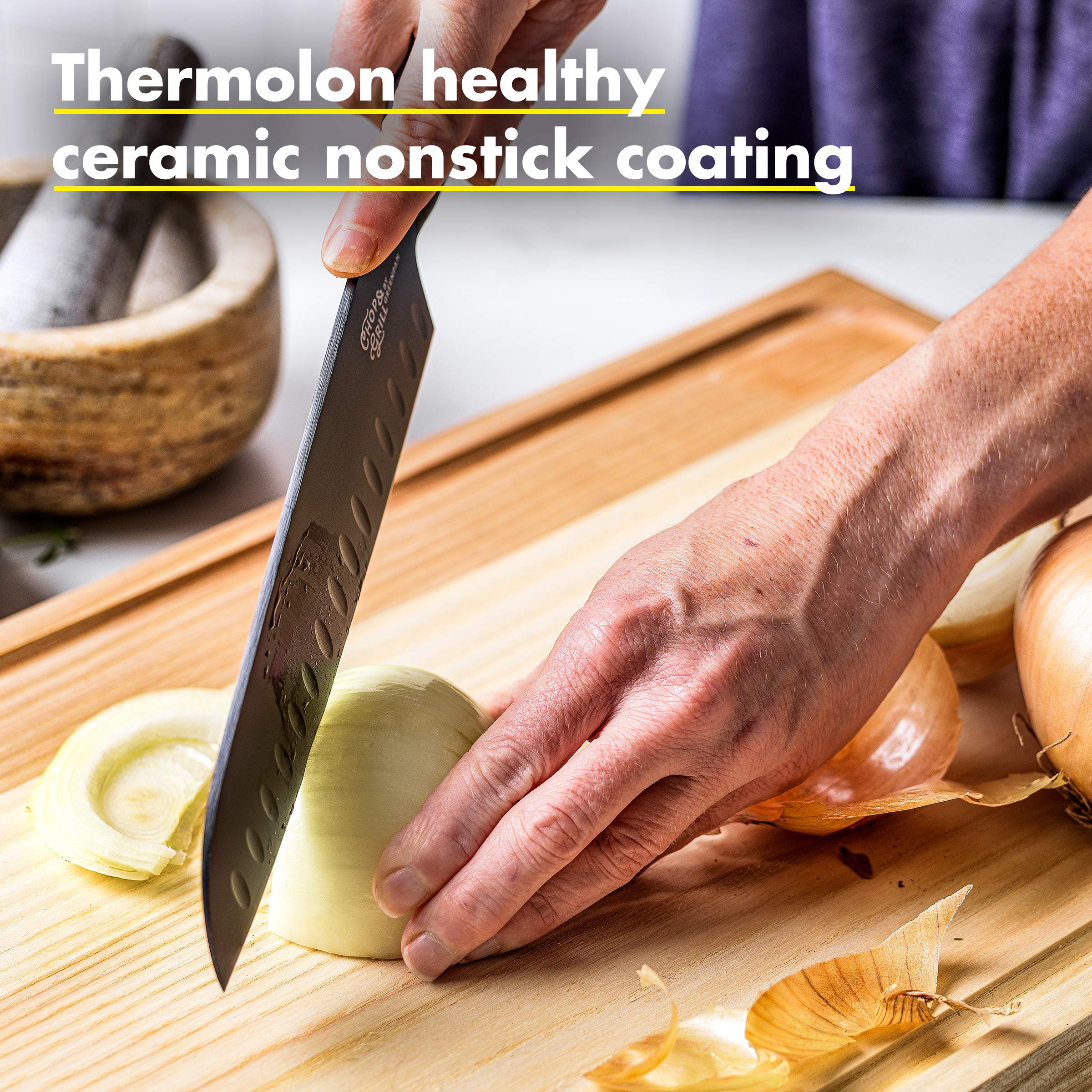 GreenPan Premium Ceramic Non-Stick Chop & Grill Santoku Knife - 7 Inch Japanese Kitchen Knife for Slicing, Dicing & Mincing - Perfect for Vegetables, Meat & Fish - Dishwasher Safe & Ergonomic Handle