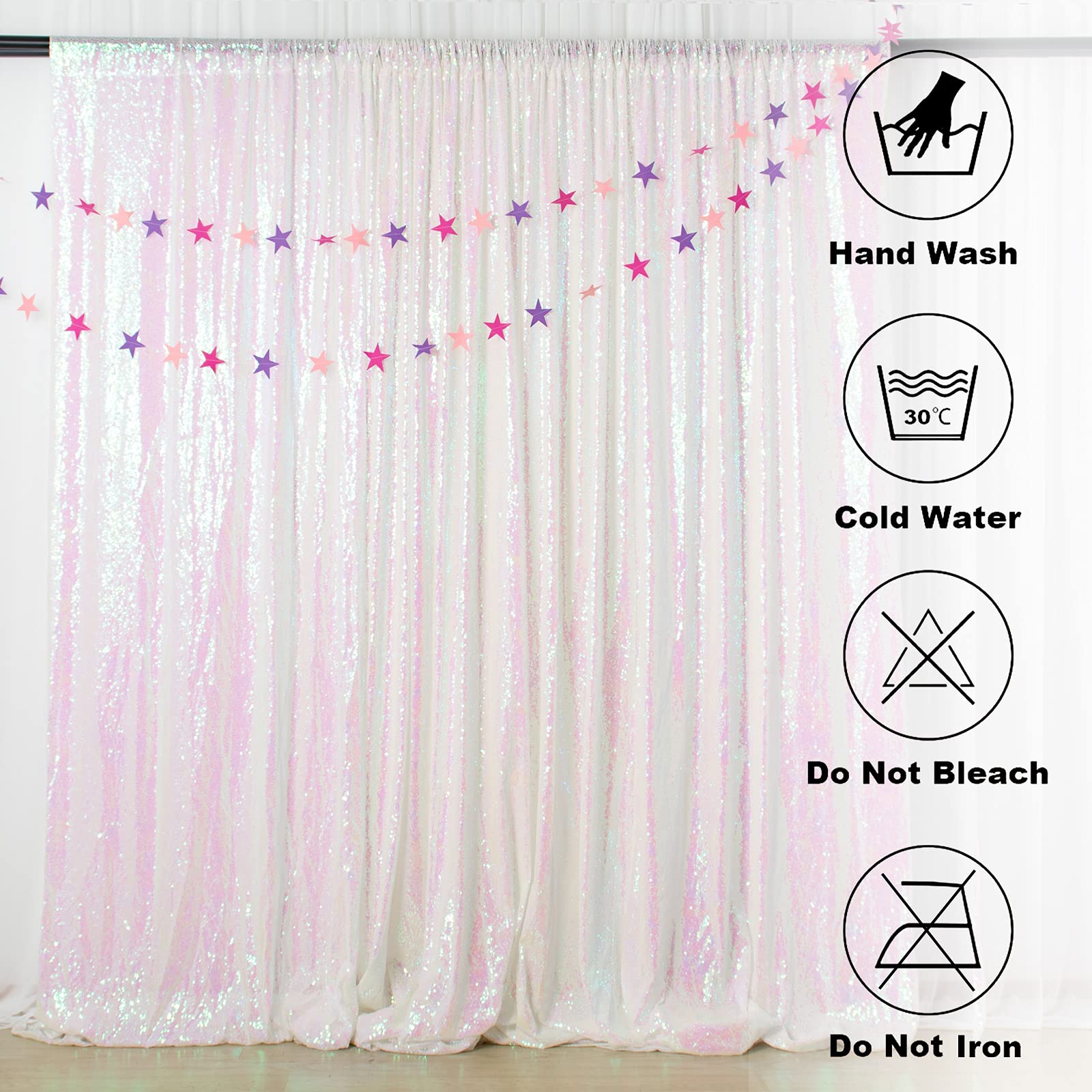 ShinyBeauty 10FTx10FT White Iridescent Sequin Backdrop Fabric - Glitter Photographic Curtain for Weddings, Parties & Events - Perfect for Photo Booths, Bridal Showers & Birthday Decor