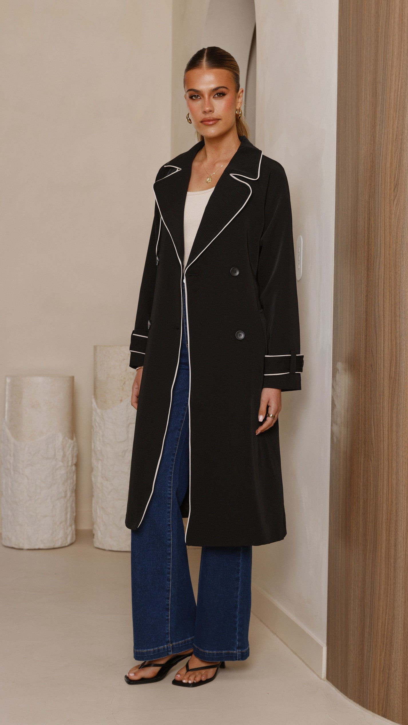 Blanca Trench Coat for Women - Classic Black Waterproof Long Coat | Perfect for Office, Travel & Fall Fashion