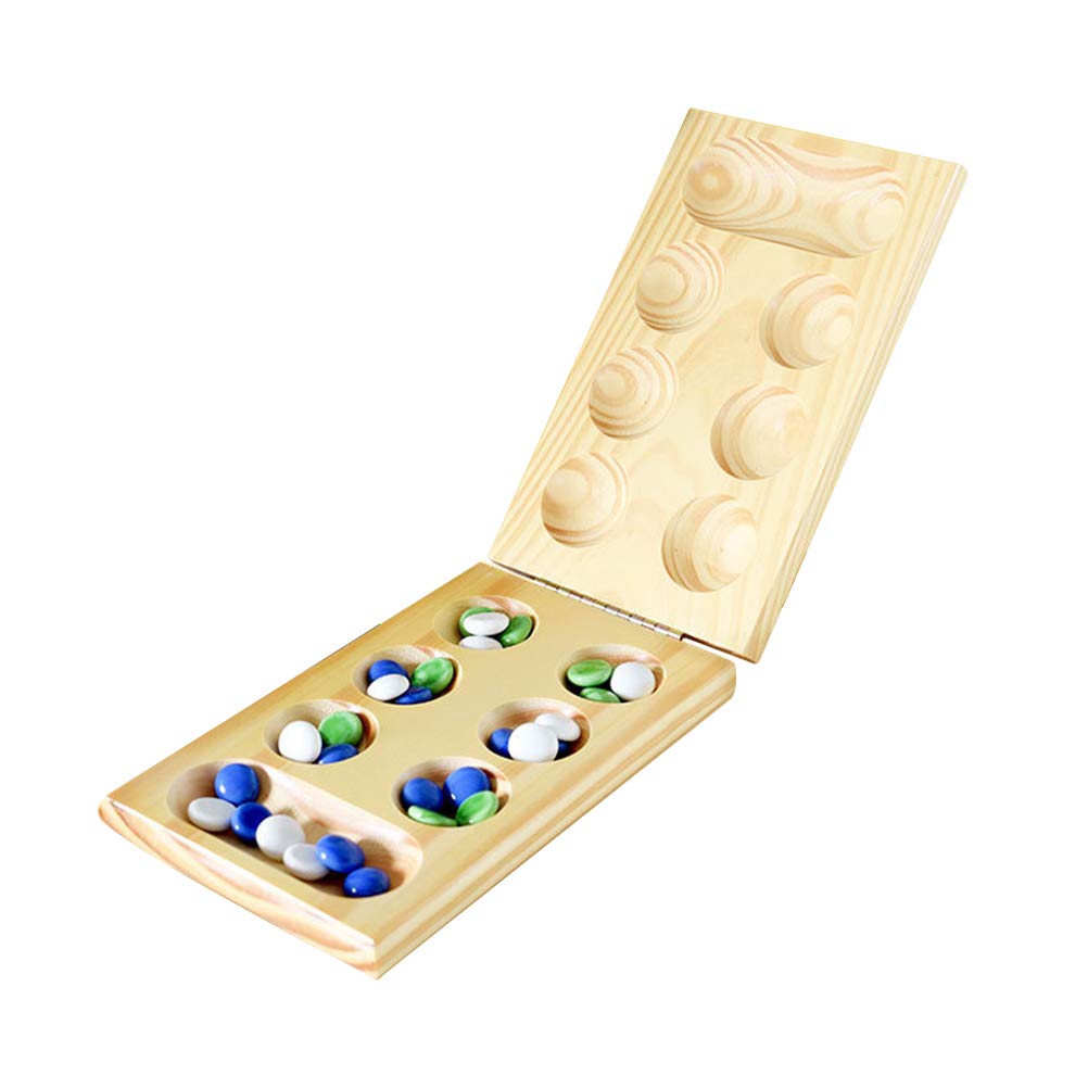 Premium Mancala Board Game Set with 48 Glass Stones & Wooden Folding Board - Classic 2 Player Strategy Game for Family Game Night, Parties, Travel & Classroom Learning