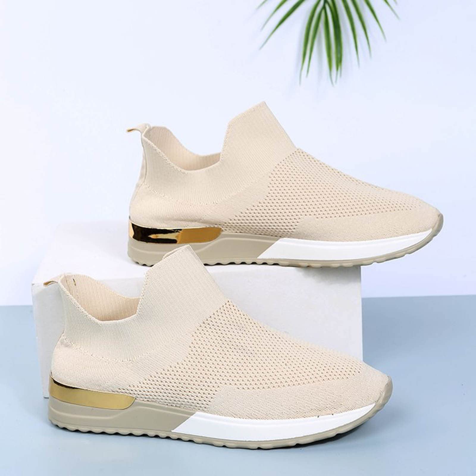 Women's & Men's Slip-On Walking Shoes - Non-Slip Running Sneakers for Tennis, Casual Wear & Winter | Platform White Trainers for Gym, Work & Daily Use