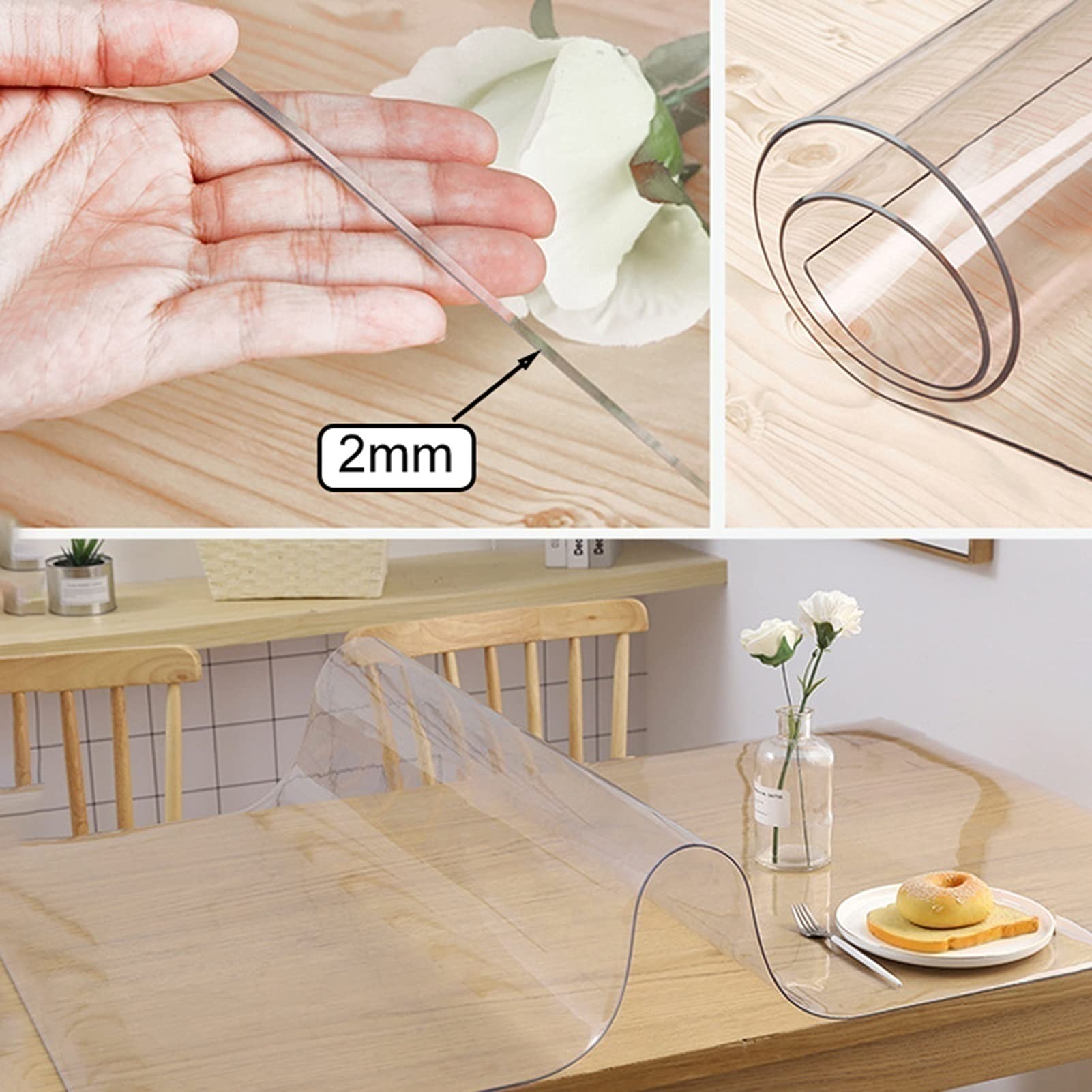 Clear Plastic Tablecloth - 2mm Thick Waterproof & Washable Table Protector Mat for Office, Coffee, Restaurant & Bar - 39x71in (100x180cm) - Perfect for Dining, Parties & Everyday Use