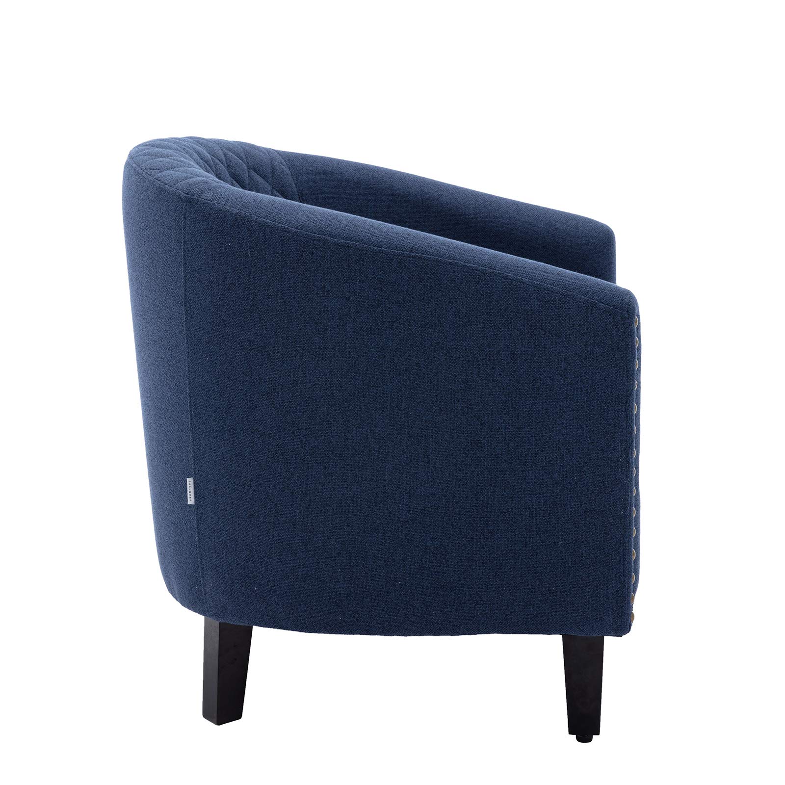 SSLine Classic Upholstered Accent Armchair - Soft Linen Fabric Barrel Club Chair with Solid Wood Legs & Nailhead Trim - Navy Blue Living Room Sofa, Office Guest Chair, Bedroom Seating - Comfortable Single Seater for Home Decor