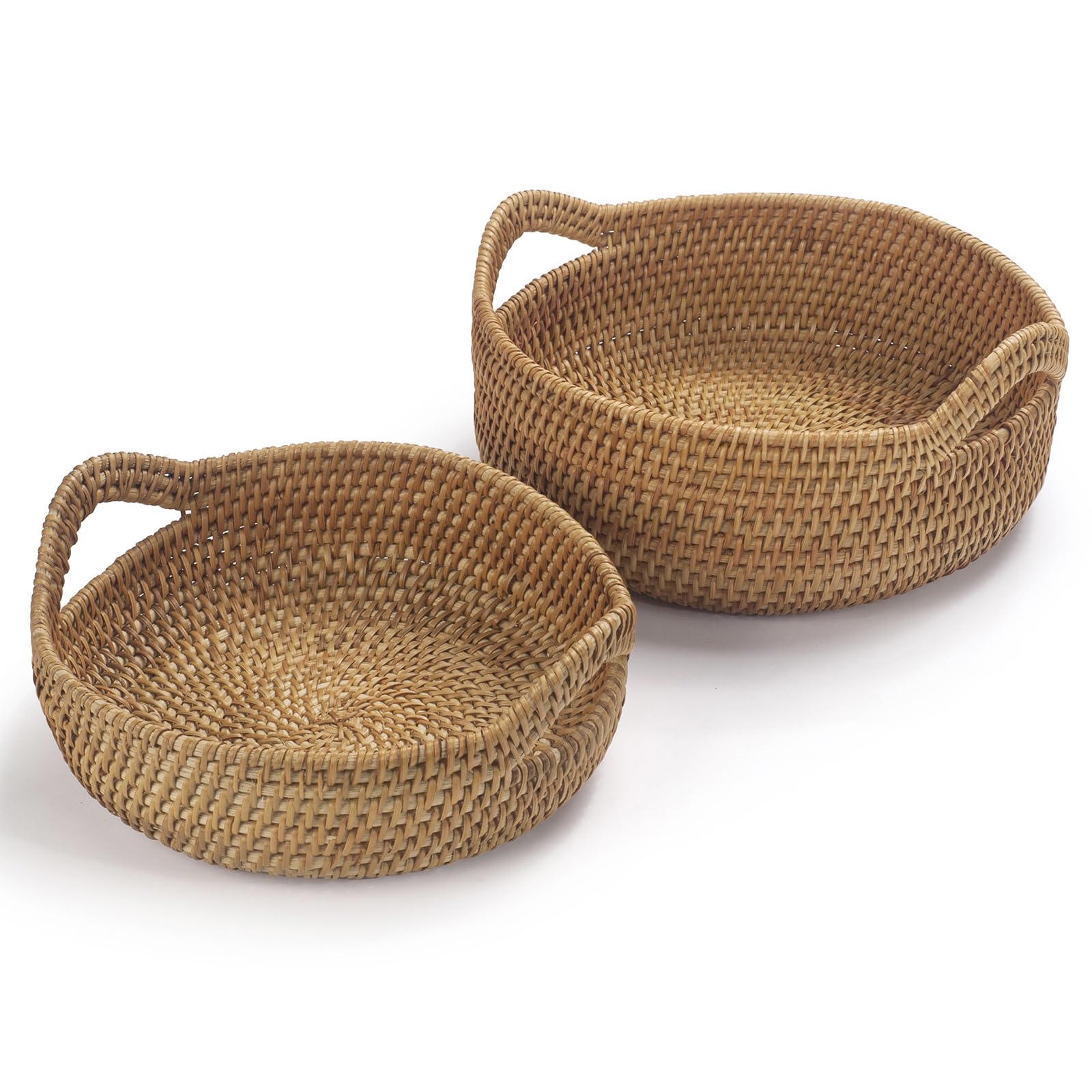 Handwoven Rattan Storage Basket with Handles - Set of 2 for Fruit, Bread & Home Organization | Perfect for Kitchen, Dining Room & Farmhouse Decor