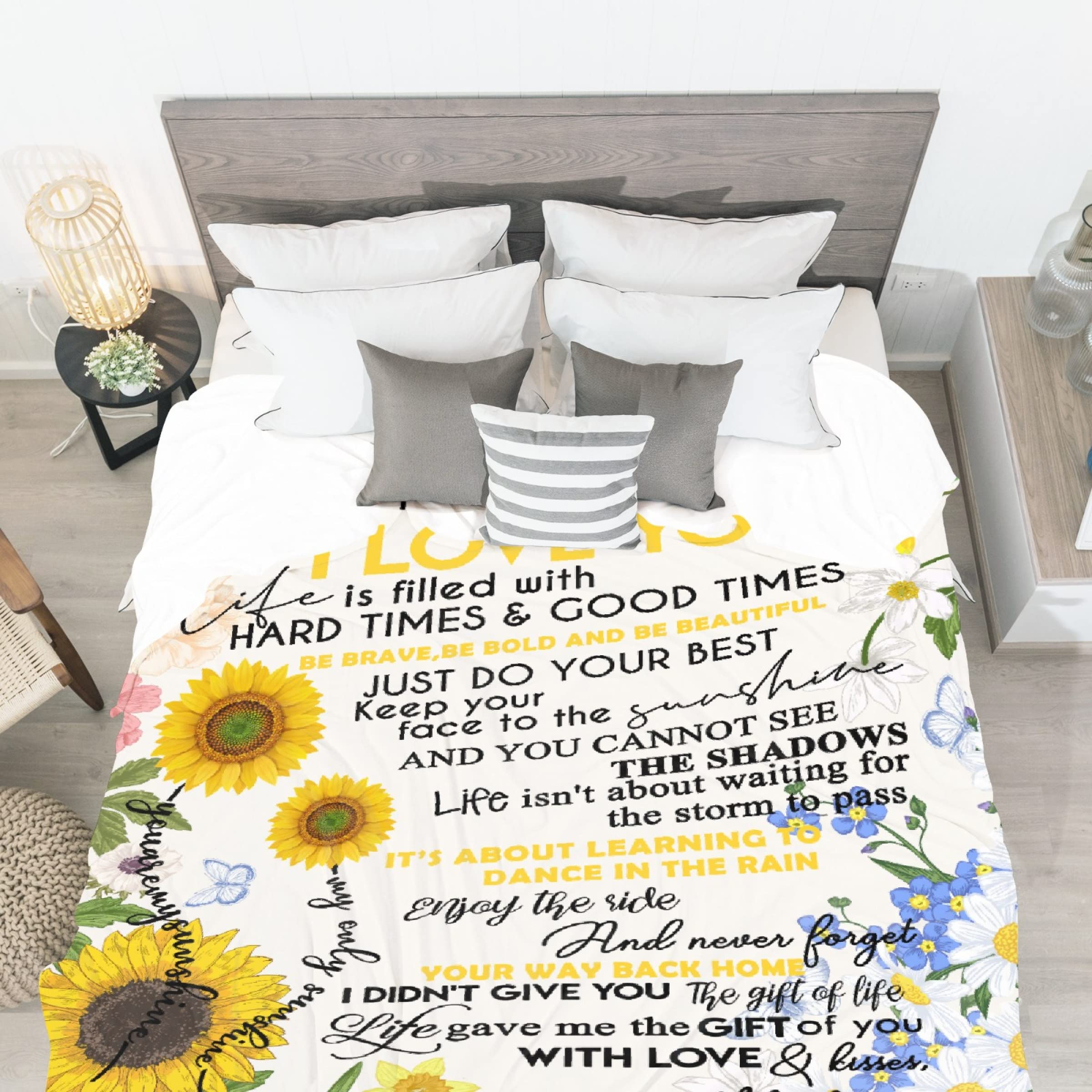 Sunflower 'I Love You' Throw Blanket for Daughter - Soft Warm Cozy Lightweight Quilt 90