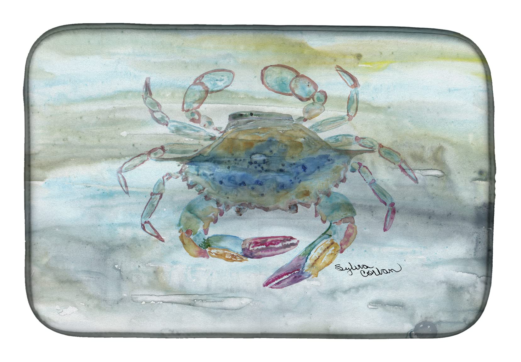 Blue Crab Dish Drying Mat - Absorbent Kitchen Counter Mat for Dishes (14x21