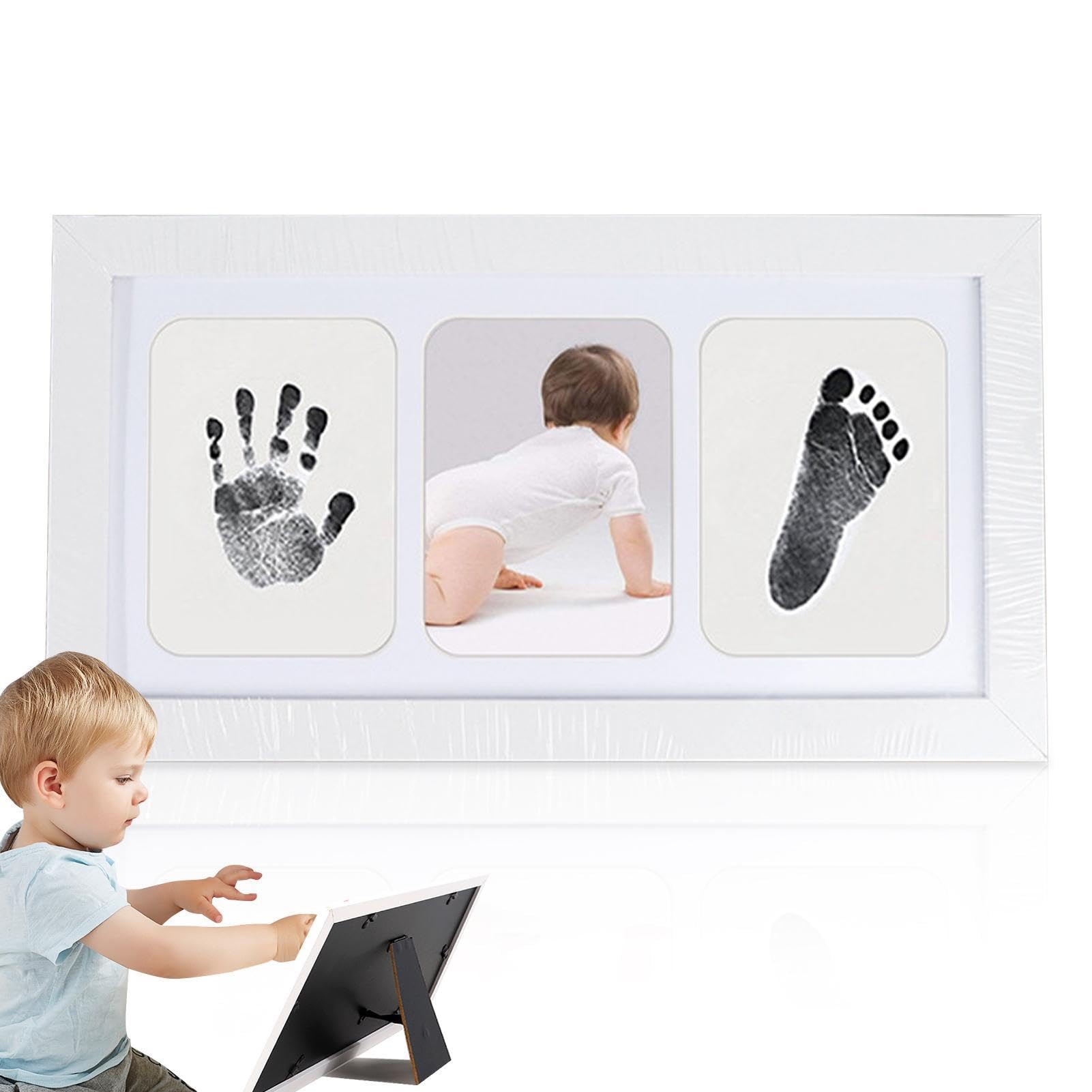 Baby Handprint and Footprint Frame Kit - Rustic Nursery Decor Picture Frames with Safe Clean-Touch Materials | Handprint Mold Kit for Newborn Keepsake, Baby Shower Gift & First Birthday Present | Perfect for Nursery Wall Decor, Baby Memory Book & Family Keepsakes