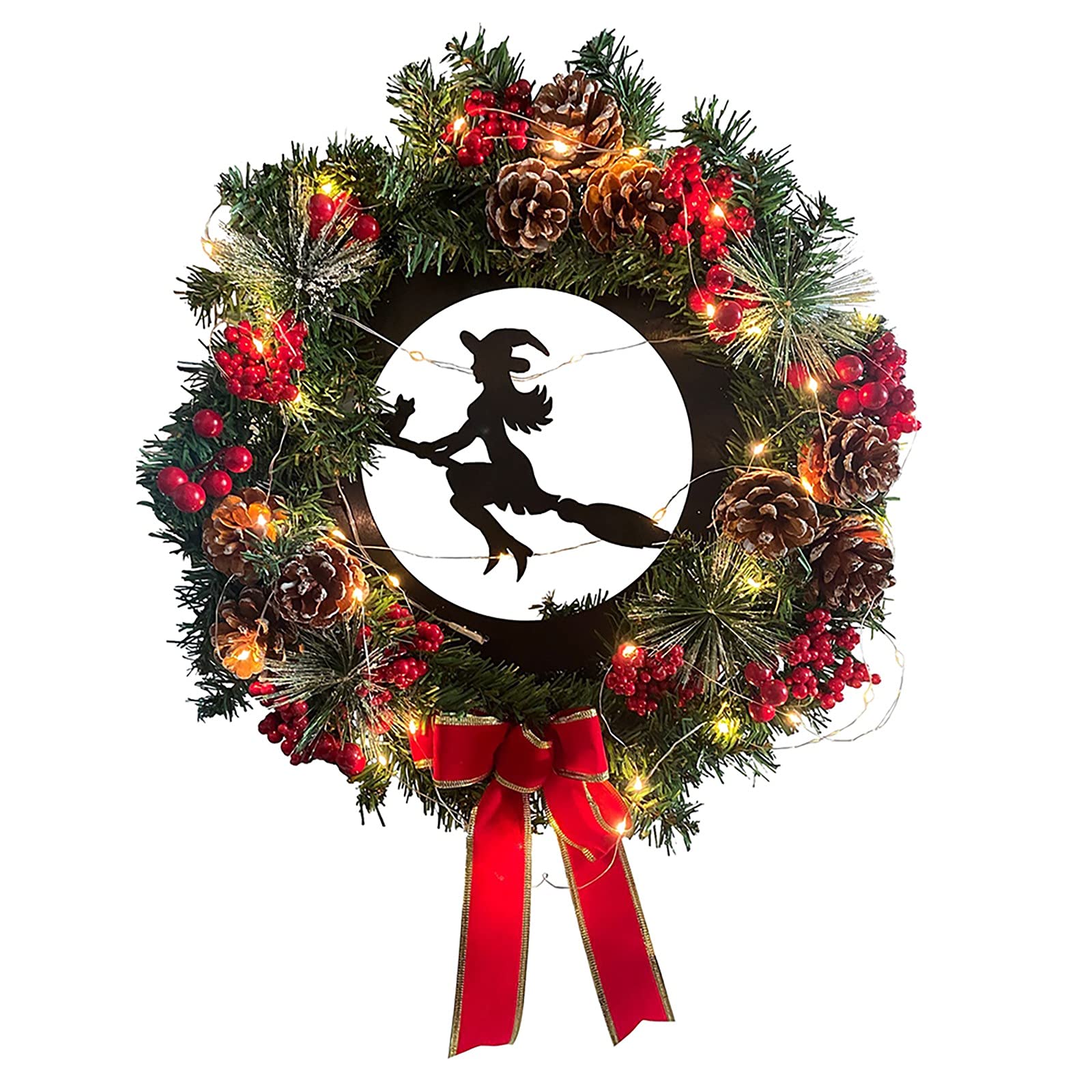 Halloween Wreath with LED Lights - Black Bat Illuminated Garland for Front Door, Porch & Party Decorations | Spooky Outdoor & Indoor Halloween Decor