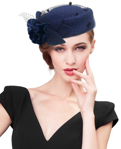 033a Navy Blue Wool Floral