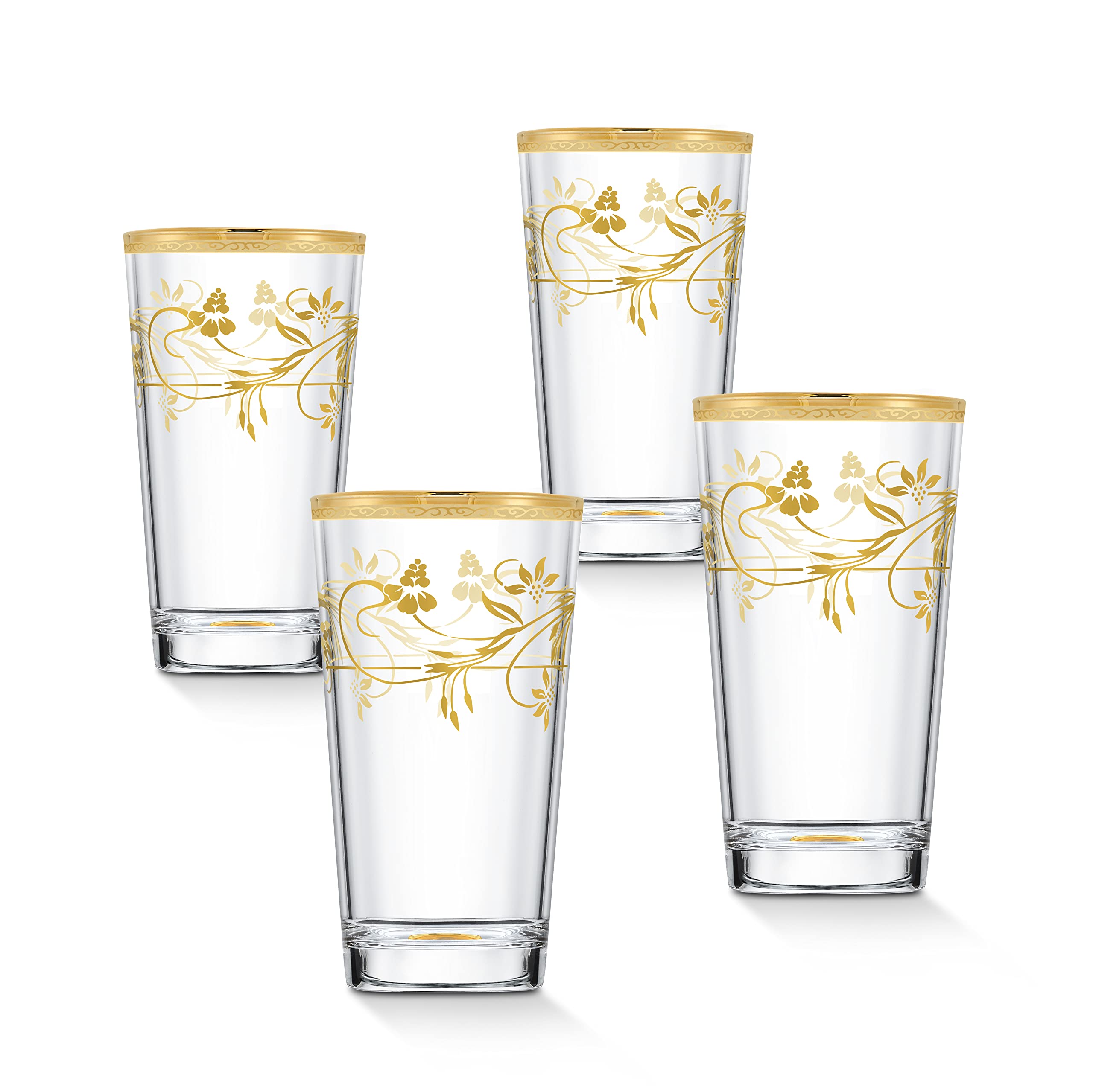 Elegant Modern Crystal Rosalia Flower Glassware Set - 11 oz. High Ball Glasses, Set of 4 for Parties, Weddings & Home Decor | Premium Glass Drinkware for Cocktails, Juice & Entertaining