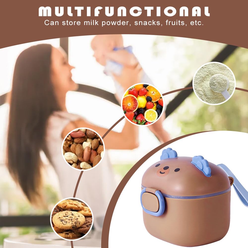 Portable Baby Formula Dispenser with Scraper & Spoon - 400ml Brown Powder Container for Infant Milk, Fruit & Snacks - Ideal for Travel, Daycare & On-the-Go Feeding