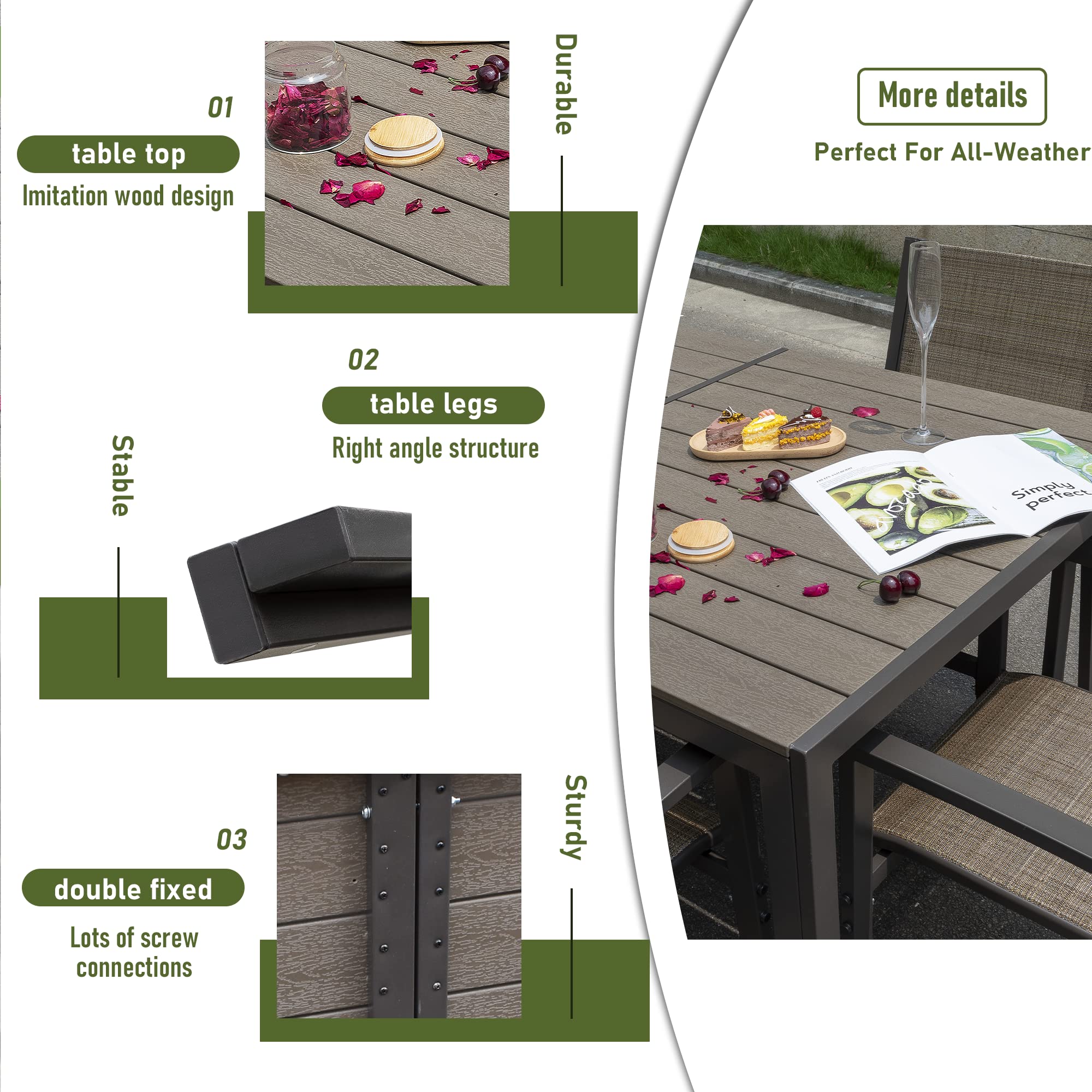 Rankok 7-Piece Patio Dining Set - Outdoor Furniture with Weather-Resistant Table & 6 Stackable Textilene Chairs for Garden, Yard, Poolside (Brown) | Perfect for Backyard BBQs, Outdoor Entertaining & Relaxing by the Pool