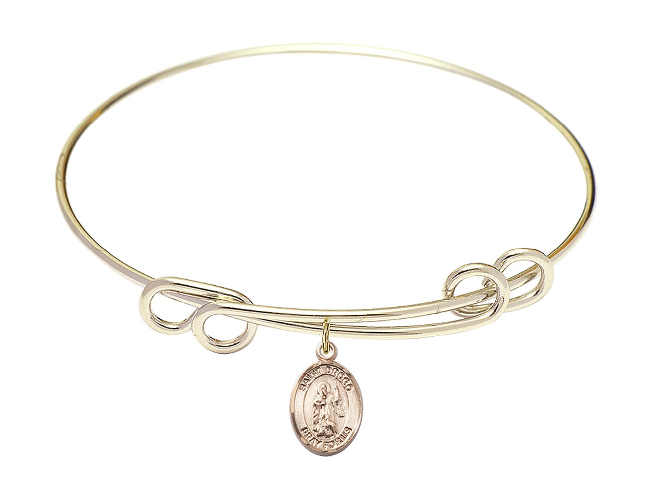 Diamond Jewelry NY Double Loop Bangle Bracelet with St. Drogo Charm - Elegant Gold/Silver Cuff Bracelet for Women, Perfect for Weddings, Anniversaries & Special Occasions