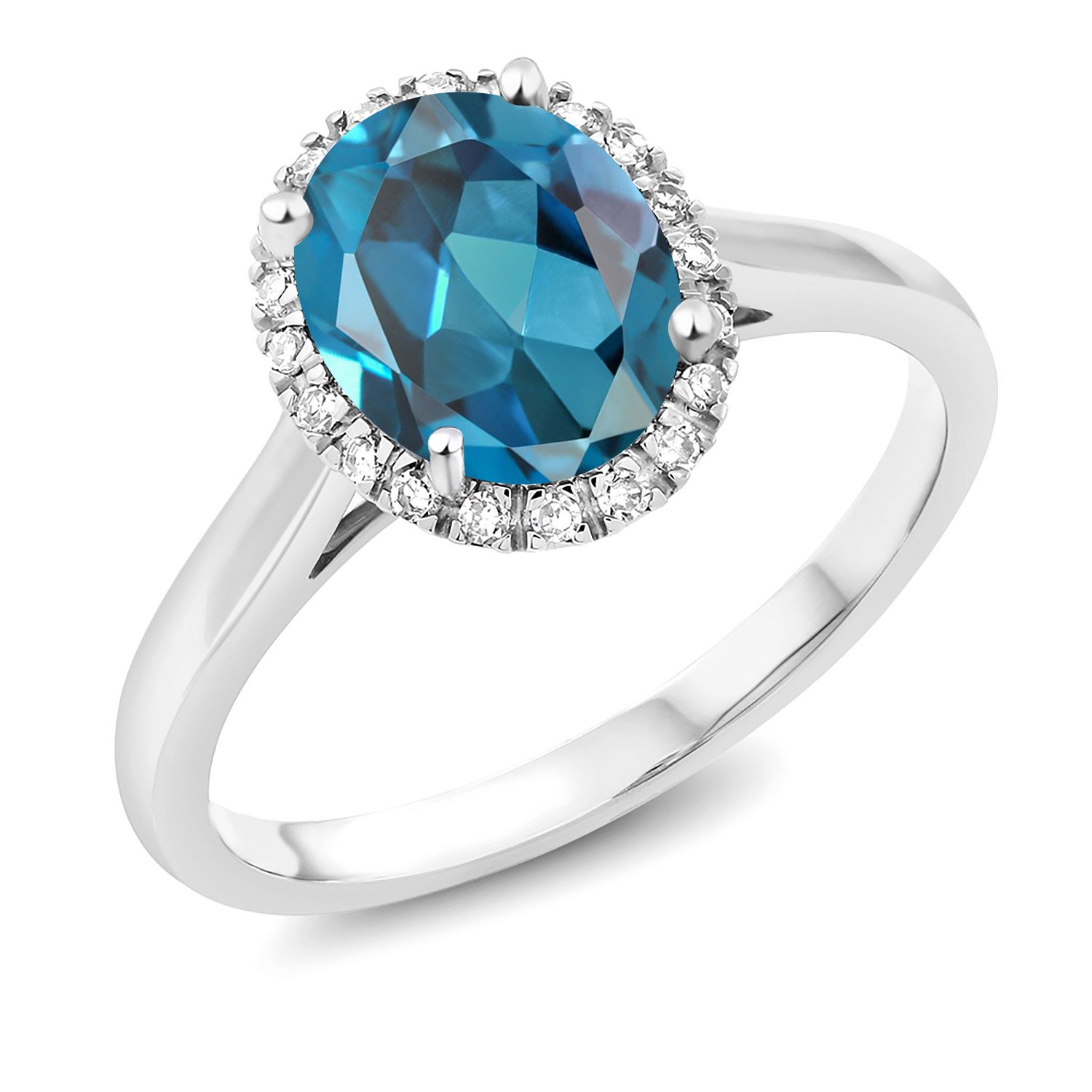 2.39 Ct Oval London Blue Topaz & White Diamond 10K White Gold Ring for Women - Elegant Engagement, Wedding, Anniversary Gift - Gem Stone King Jewelry