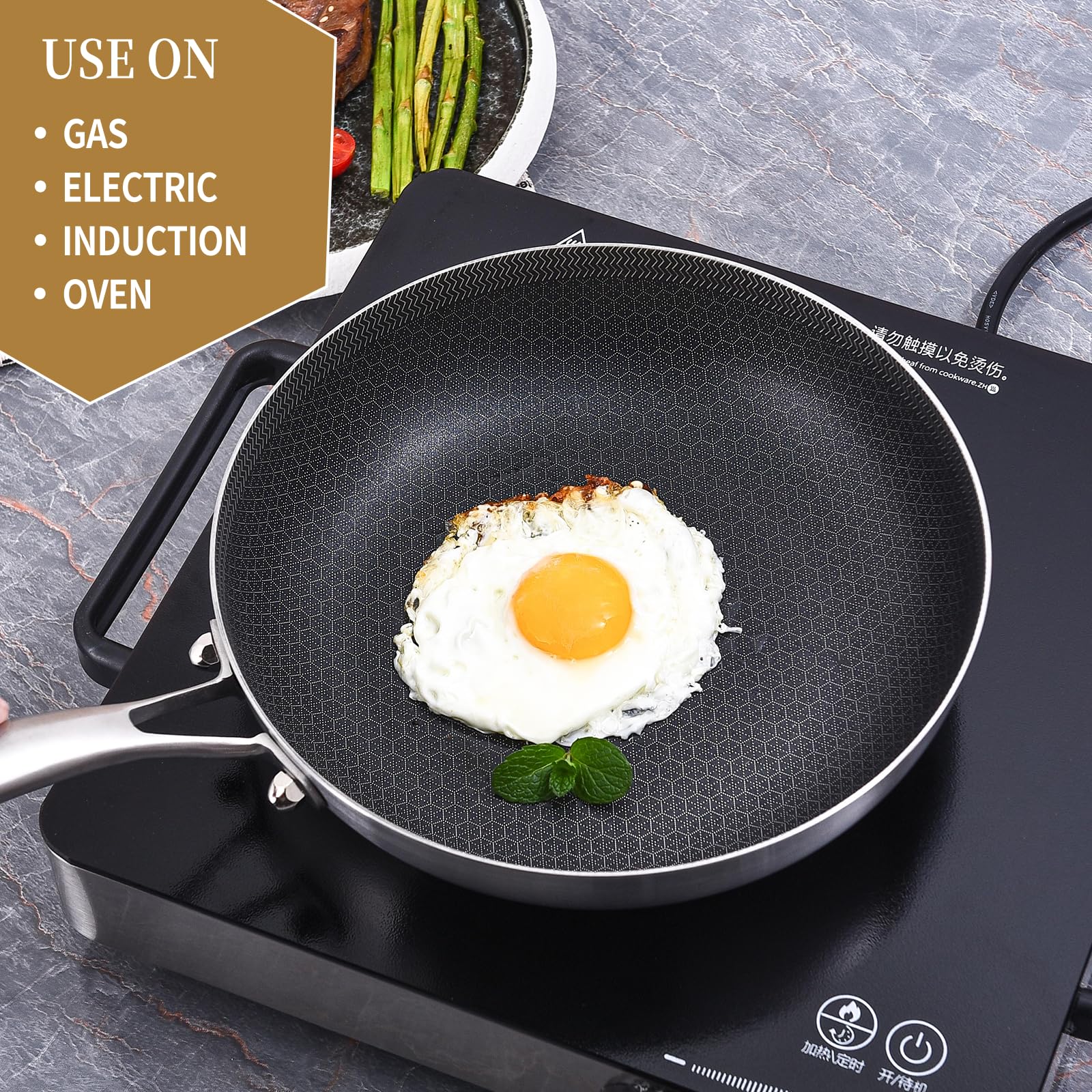 Inqibee 10 Inch Hybrid Tri-Ply Stainless Steel Sauté Pan with Lid - Nonstick Induction Skillet, Oven Safe & Heavy Duty Chef Pan with Riveted Handle - Perfect for Searing, Frying & Cooking Pasta