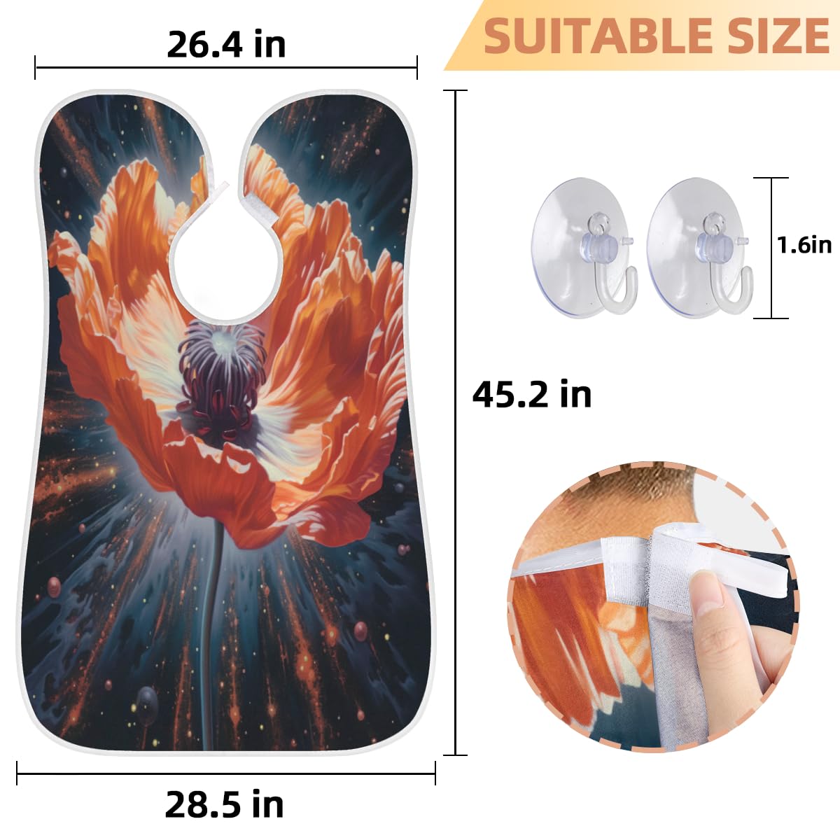 Stylish Poppy Flower Beard Shaving Bib for Men - Waterproof Makeup & Hair Dye Apron, Barber Cape for Haircut & Beard Trimming - Sink Hair Catcher & Grooming Accessory - Perfect for Home Salon, Barbershop & DIY Grooming