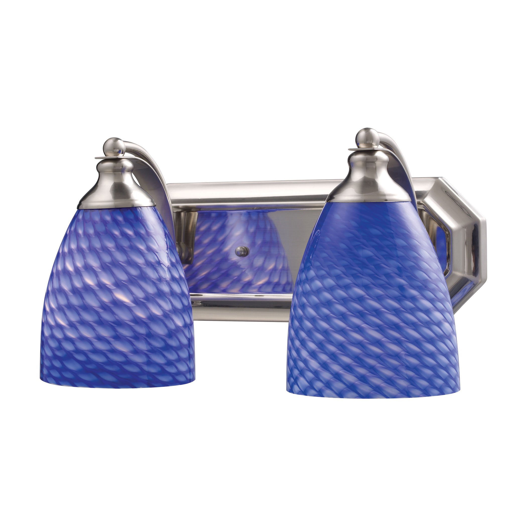 2-Light Bathroom Vanity Light Fixture in Satin Nickel with Sapphire Glass Shades - Perfect for Modern Bathroom, Powder Room and Dressing Area Lighting