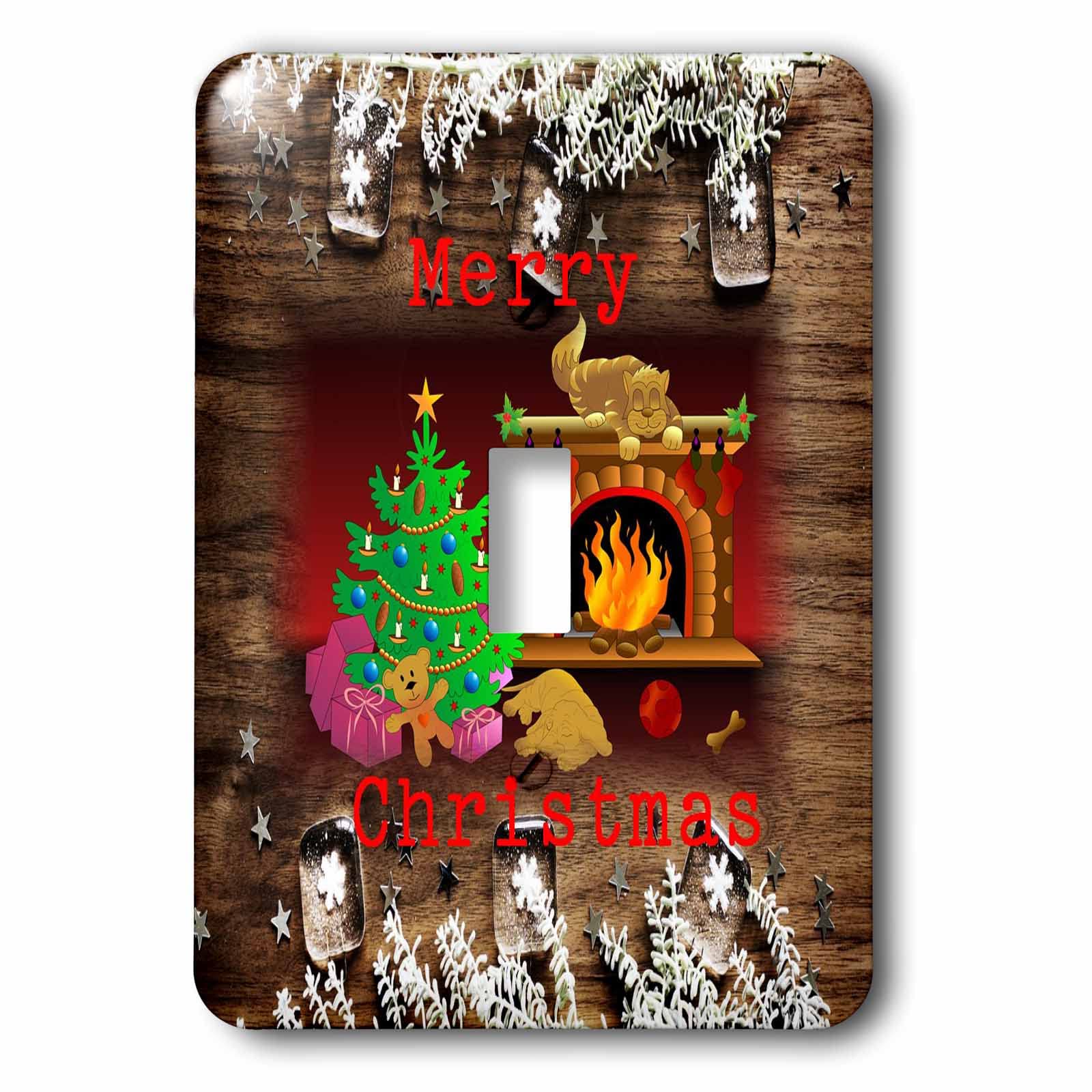 3D Rose Light Switch Cover - Christmas Dog and Cat with Fireplace Holiday Design - Single Toggle Wall Plate for Home Decor (lsp_350202_1) - Perfect for Living Rooms, Bedrooms and Holiday Themed Spaces